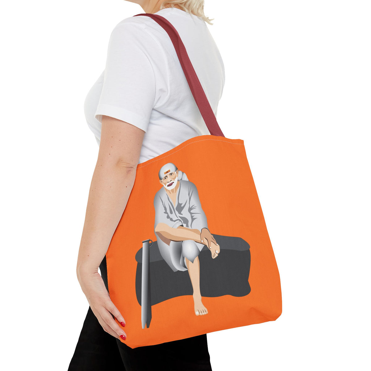 Sai Baba Tote Bag, Religious Shopper Bag, Guru Printed Carryall, Spiritual Shoulder Tote, Holy Canvas Handbag, Indian Deity Market Tote, - Ira World Art LLC