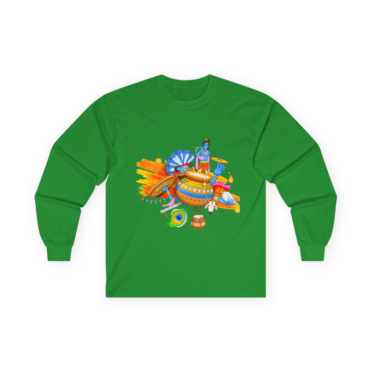 Krishan Full Sleeves Tee, Long Sleeve T-Shirt for Men and Women, Cotton Shirt, Religious Gift, Casual Top - Ira World Art LLC