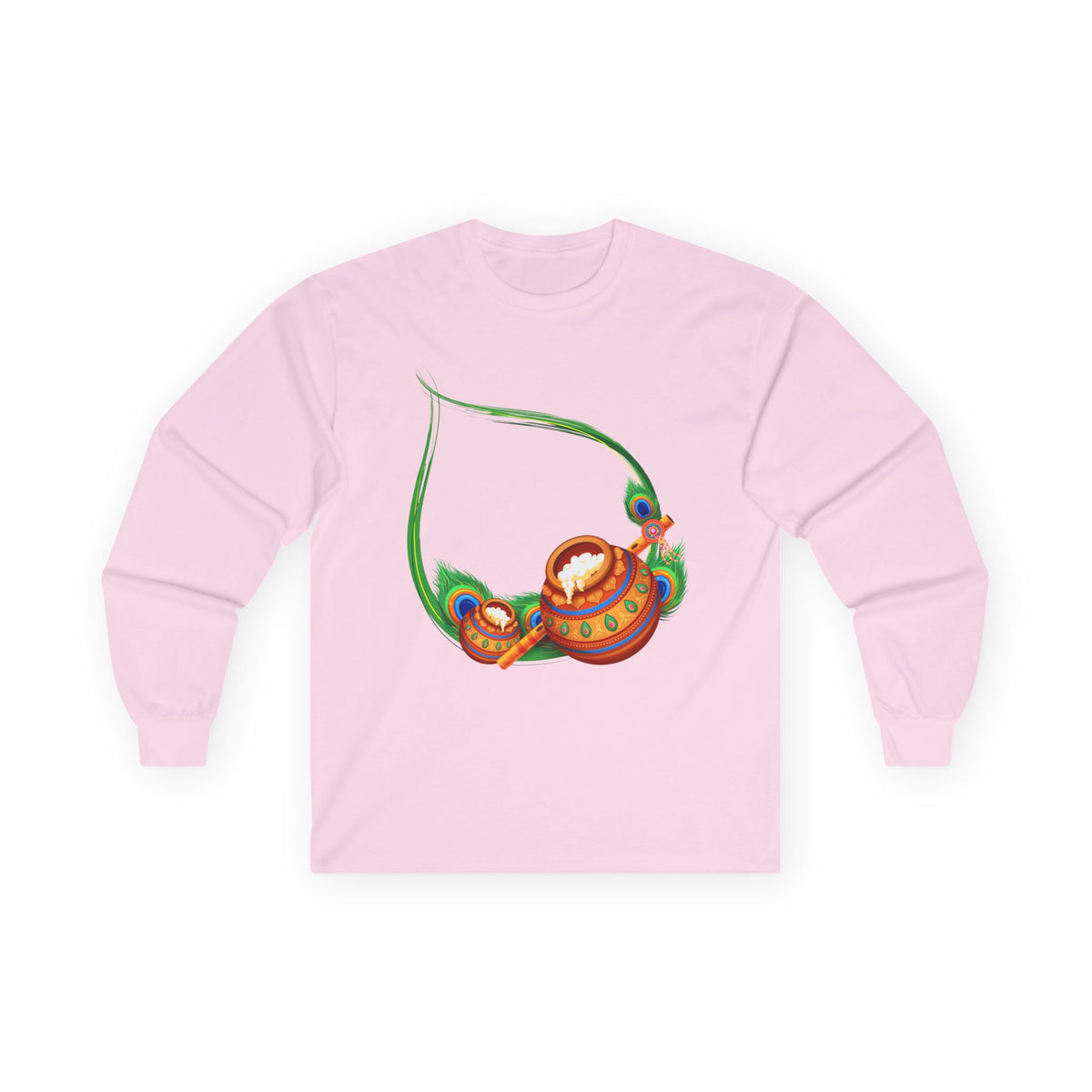 Krishna Matka Long Sleeve Tee, Indian God Full Sleeve Shirt, Religious Unisex Cotton Top, Krishna Art Tee, Festival Clothing, Hindu Long - Ira World Art LLC