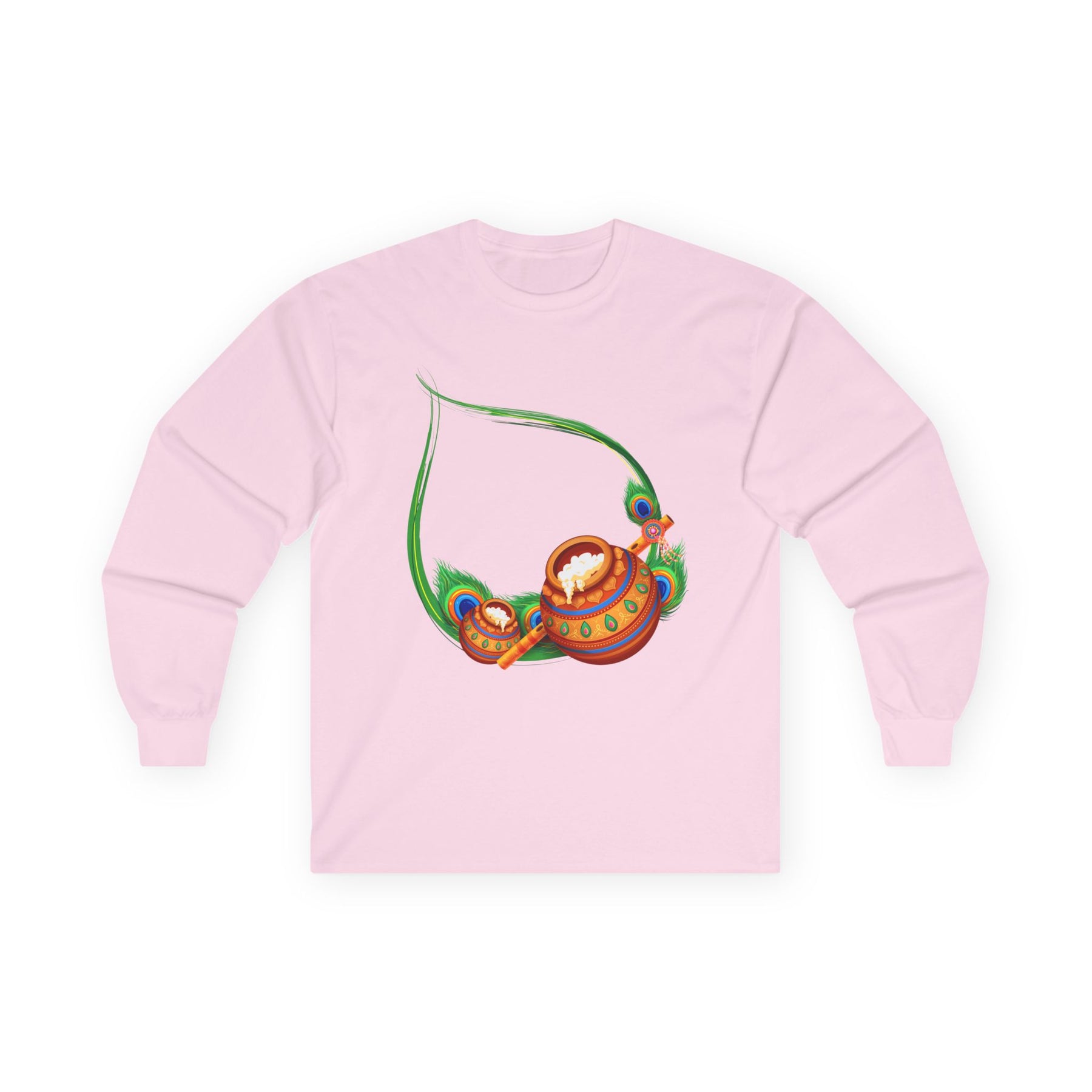 Krishna Matka Long Sleeve Tee, Indian God Full Sleeve Shirt, Religious Unisex Cotton Top, Krishna Art Tee, Festival Clothing, Hindu Long - Ira World Art LLC