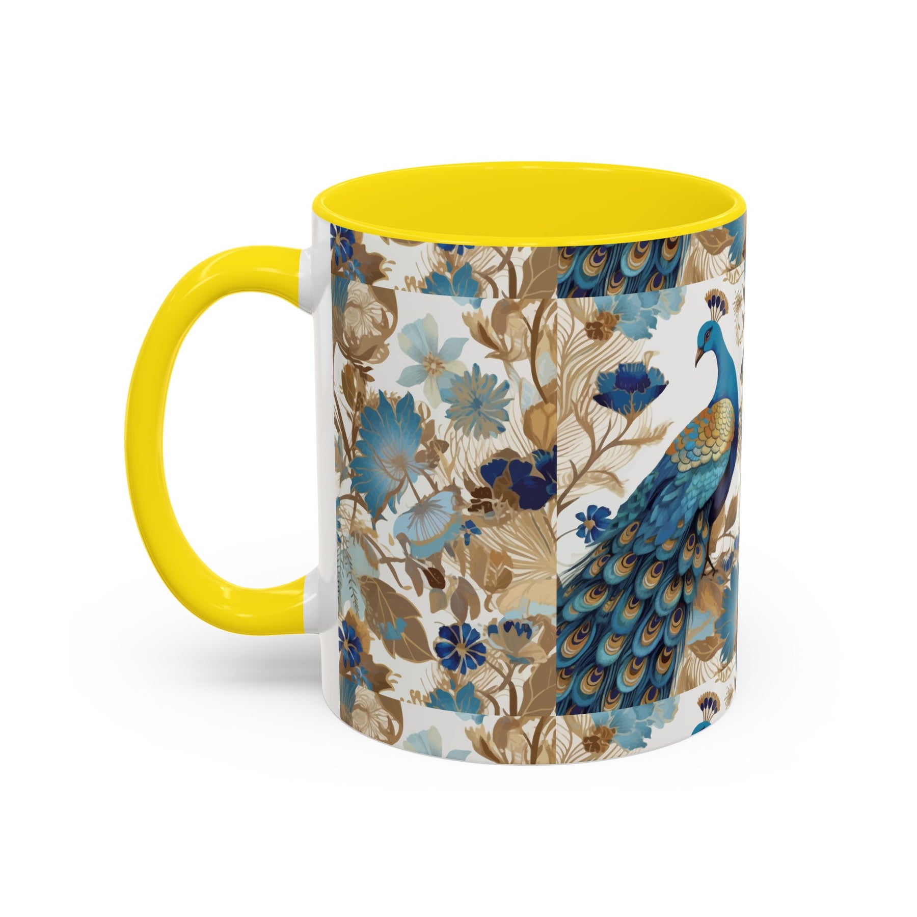 Elegant Peacock Ceramic Coffee Mug, Colorful 11oz & 15oz Custom Design - Ira World Art LLC