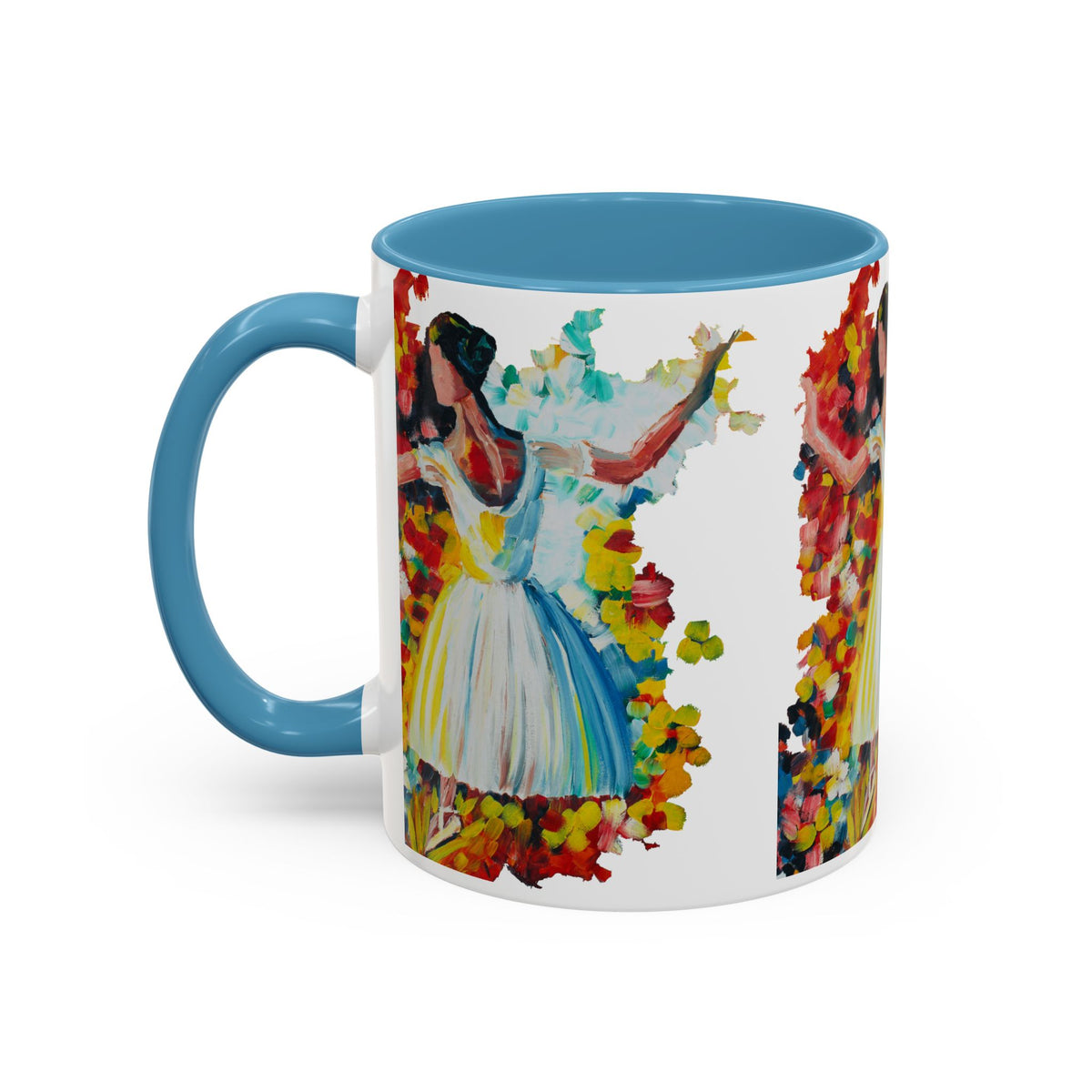 Colorful Ballet Latte Mug, Artistic Ceramic Coffee Cup with Floral Design - Ira World Art LLC