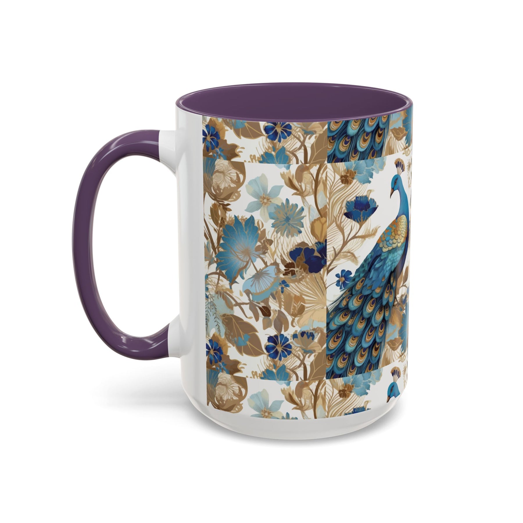 Elegant Peacock Ceramic Coffee Mug, Colorful 11oz & 15oz Custom Design - Ira World Art LLC
