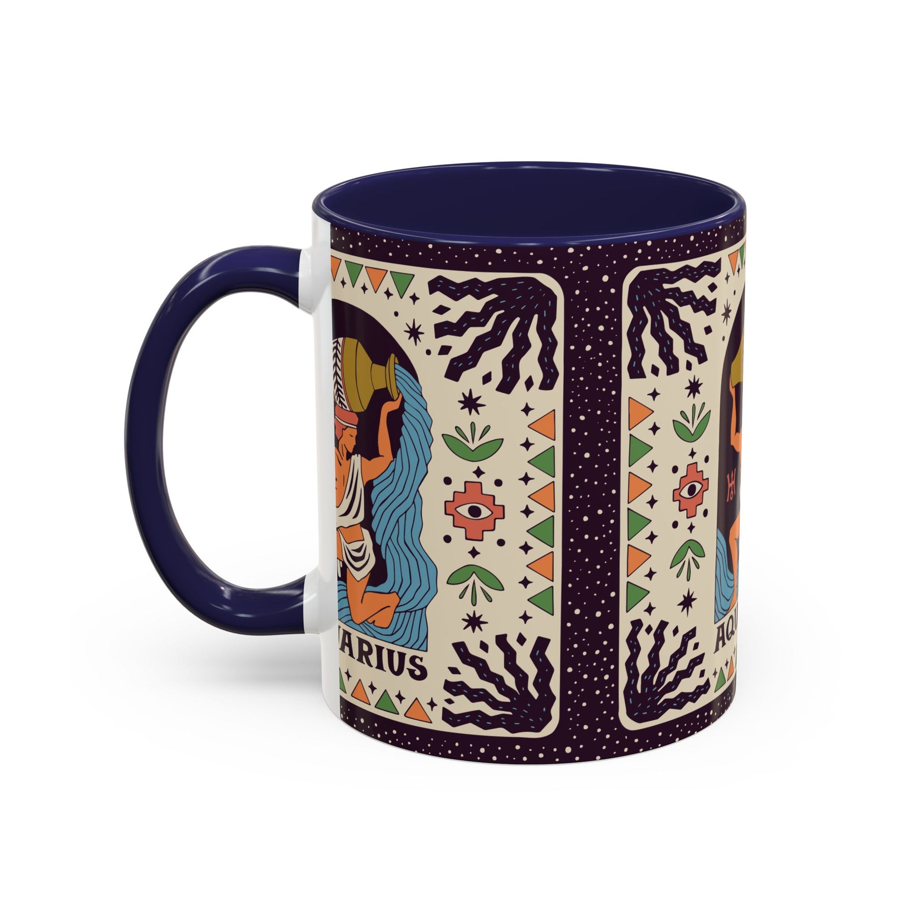 Aquarius Zodiac Painted Mug, Custom Ceramic 11oz and 15oz Coffee Cup - Ira World Art LLC