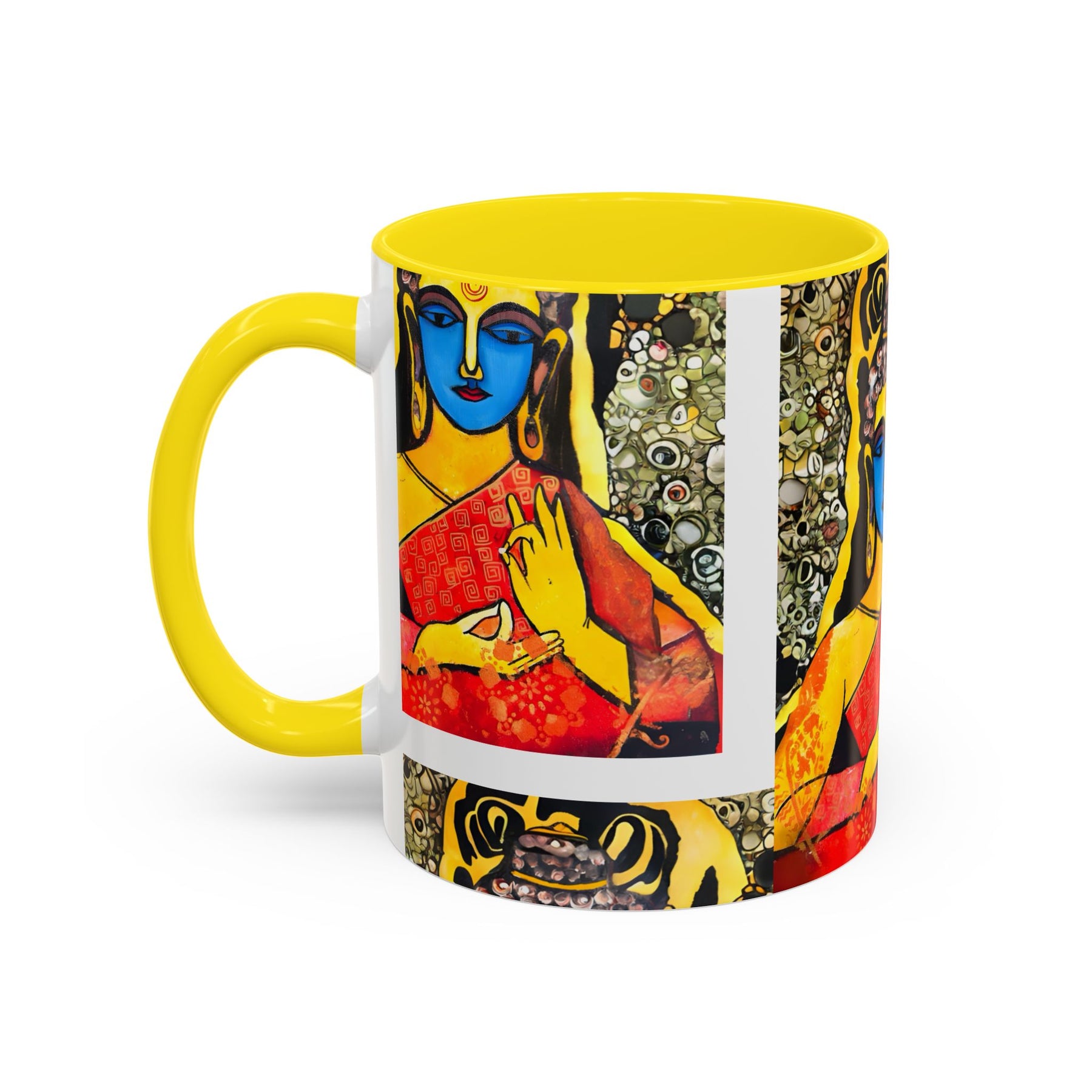 Inspirational Yoga Ceramic Mug, Colorful Buddhist Painting, 11oz & 15oz Unique Coffee Cup - Ira World Art LLC