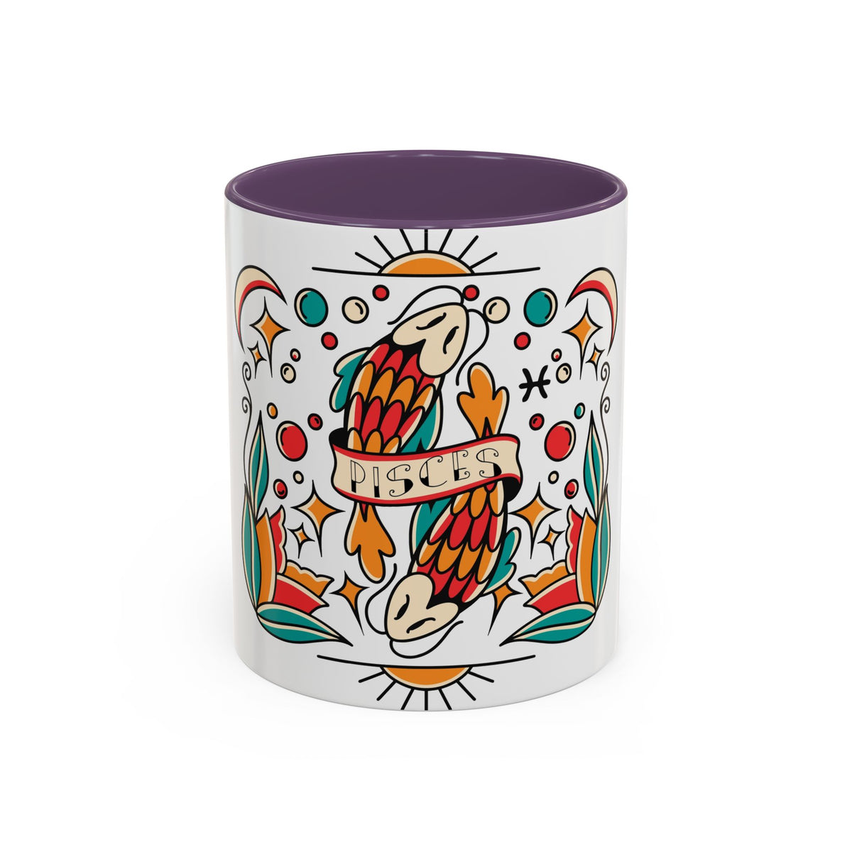 Colorful Pisces Zodiac Mug, Painted Ceramic 11oz Unique Coffee Cup - Ira World Art LLC