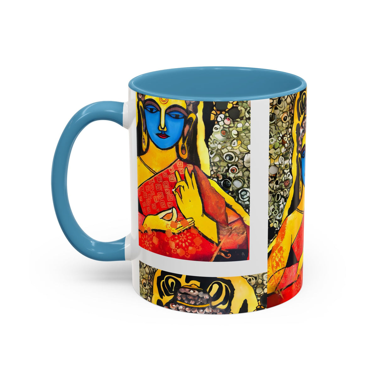 Inspirational Yoga Ceramic Mug, Colorful Buddhist Painting, 11oz & 15oz Unique Coffee Cup - Ira World Art LLC
