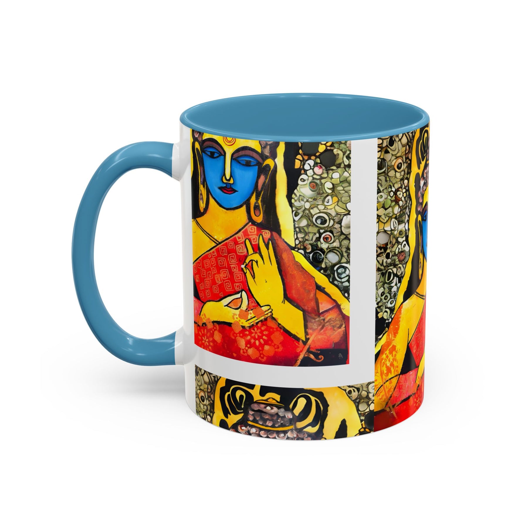 Inspirational Yoga Ceramic Mug, Colorful Buddhist Painting, 11oz & 15oz Unique Coffee Cup - Ira World Art LLC