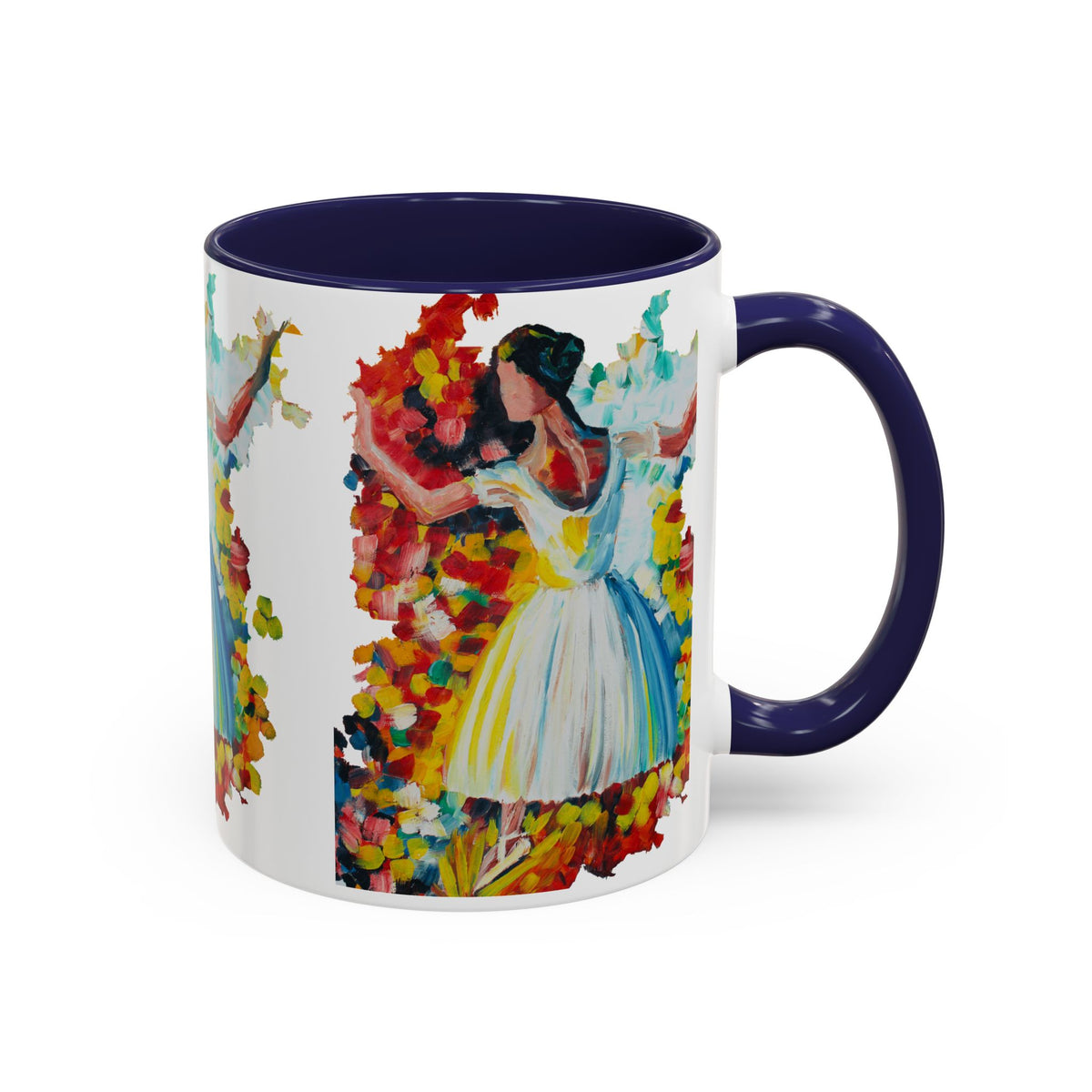 Colorful Ballet Latte Mug, Artistic Ceramic Coffee Cup with Floral Design - Ira World Art LLC
