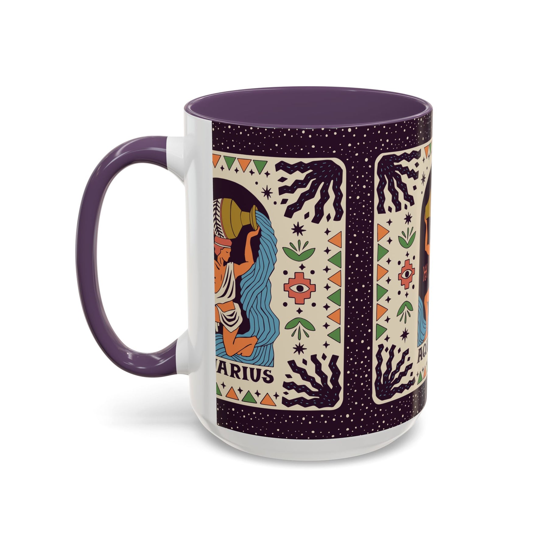 Aquarius Zodiac Painted Mug, Custom Ceramic 11oz and 15oz Coffee Cup - Ira World Art LLC