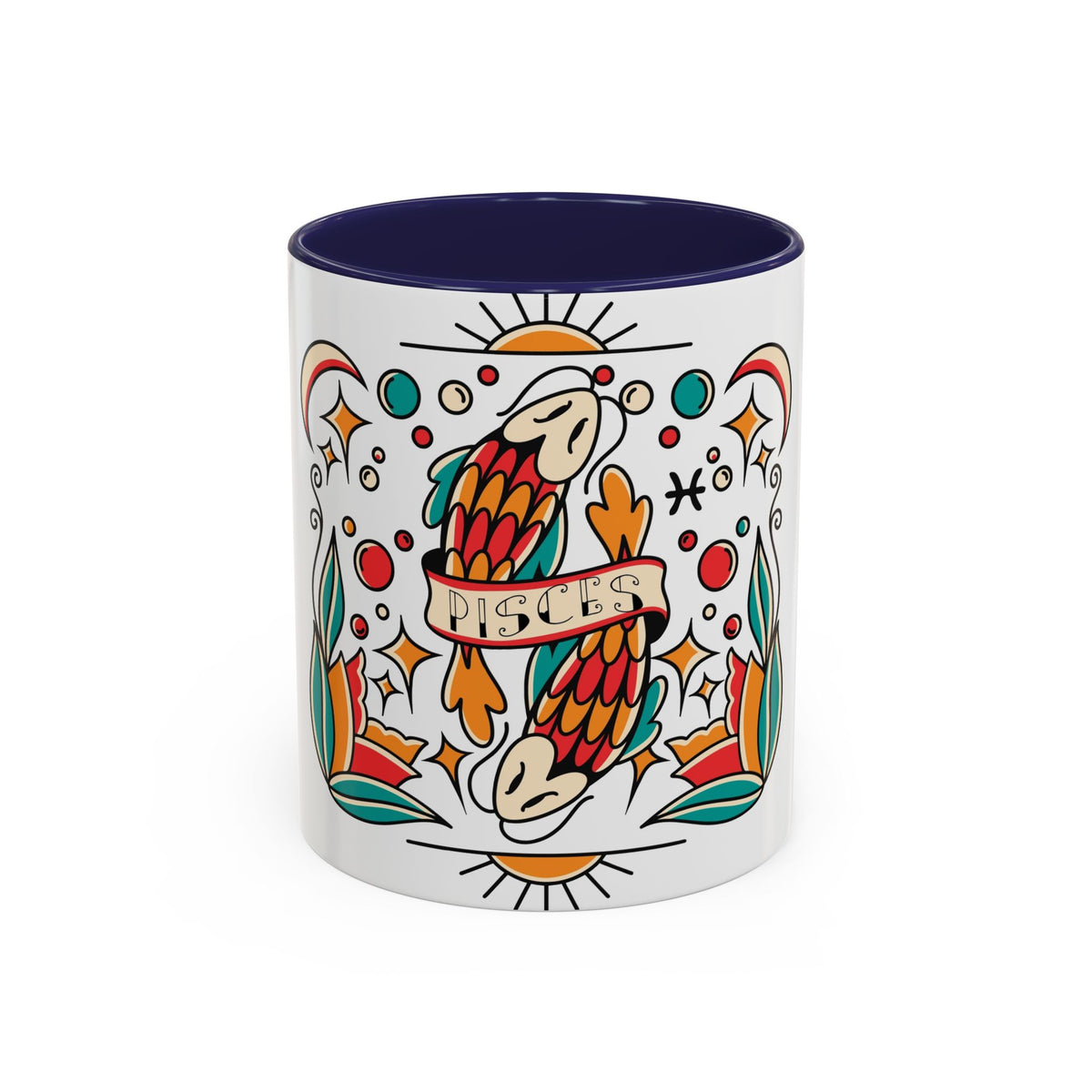 Colorful Pisces Zodiac Mug, Painted Ceramic 11oz Unique Coffee Cup - Ira World Art LLC