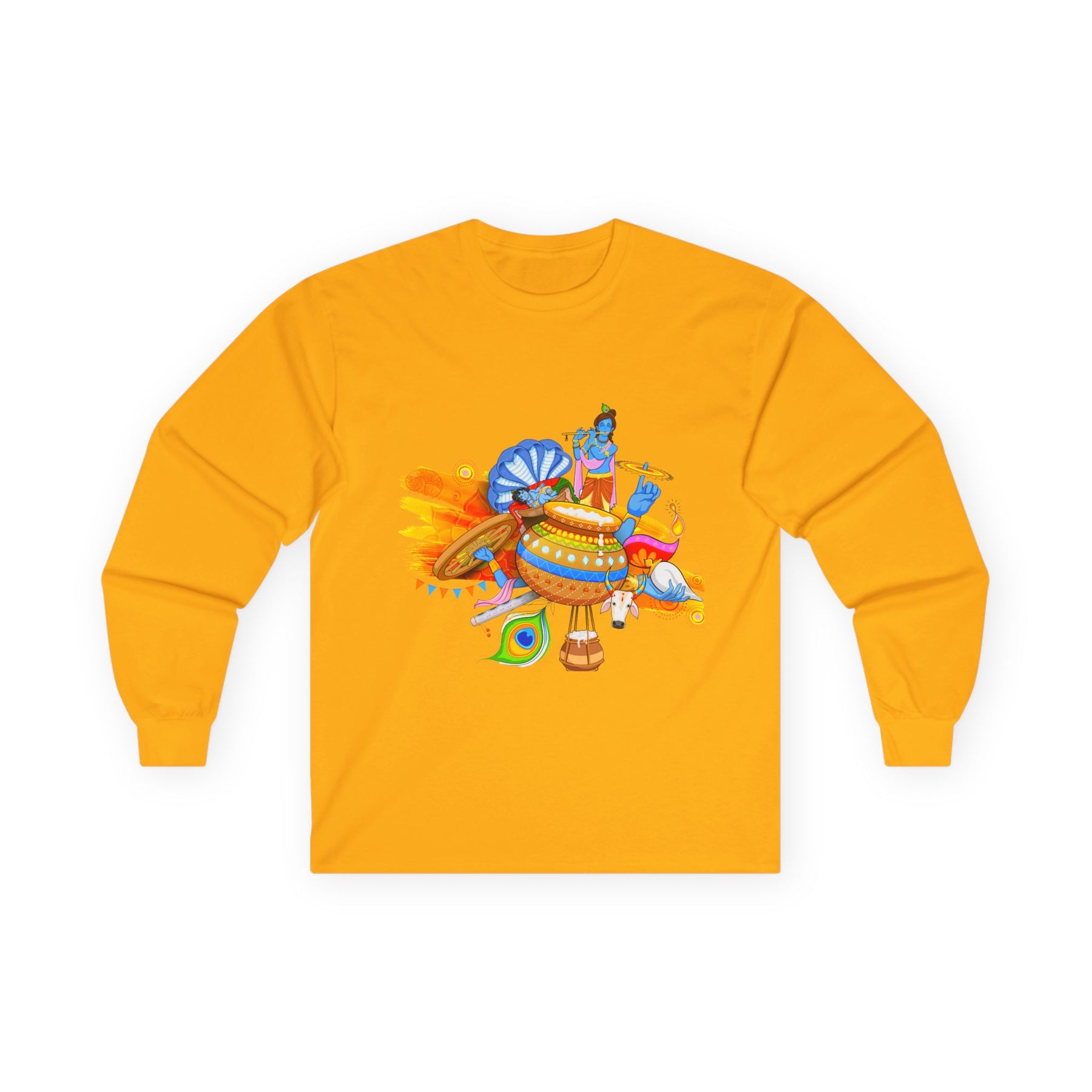 Krishan Full Sleeves Tee, Long Sleeve T-Shirt for Men and Women, Cotton Shirt, Religious Gift, Casual Top - Ira World Art LLC