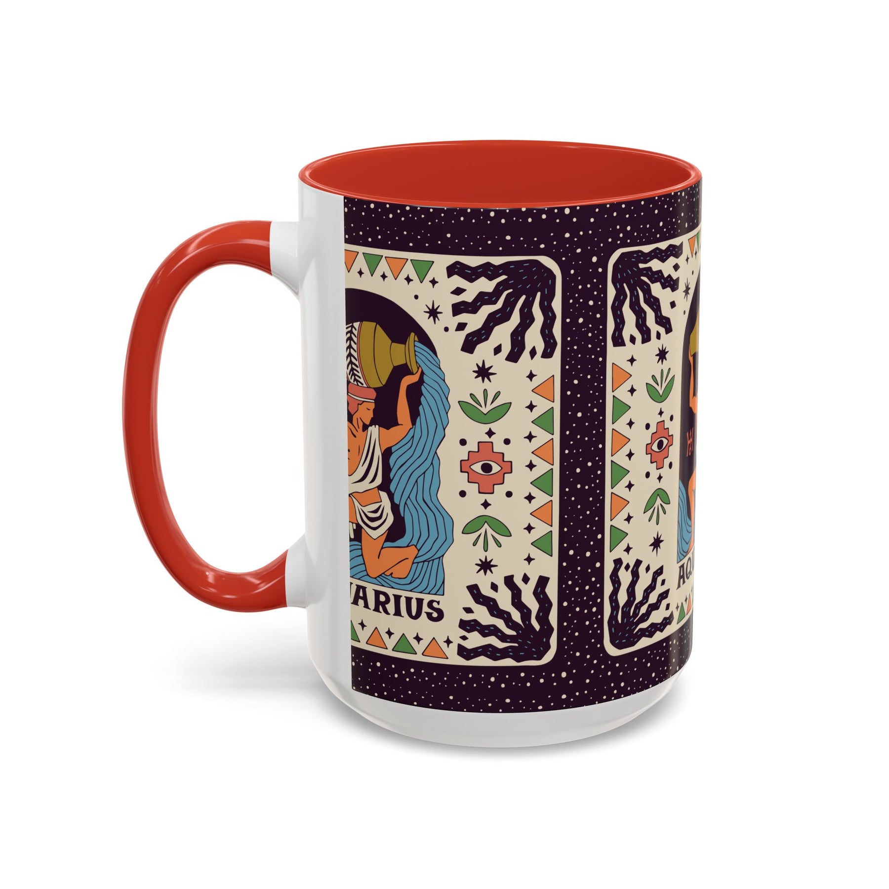Aquarius Zodiac Painted Mug, Custom Ceramic 11oz and 15oz Coffee Cup - Ira World Art LLC