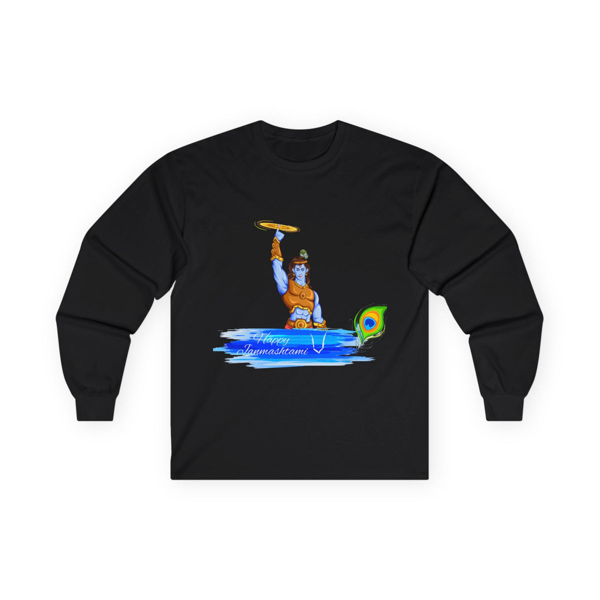 Krishna With Sudarshan Long Sleeve Tee, Unisex Shirt, Hindu God Graphic Tee, Spiritual Apparel, Religious Clothing, Krishna Festival Shirt - Ira World Art LLC