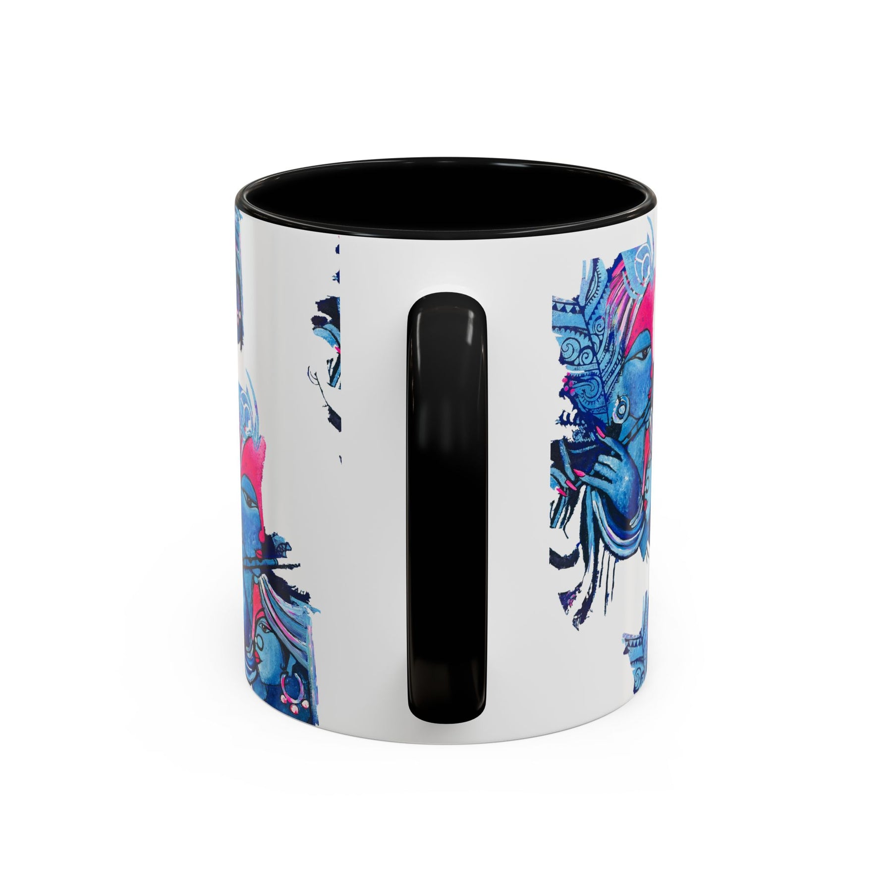 Vibrant Blue Ceramic Coffee Mug with Artistic Hindu Design, 11oz & 15oz - Ira World Art LLC