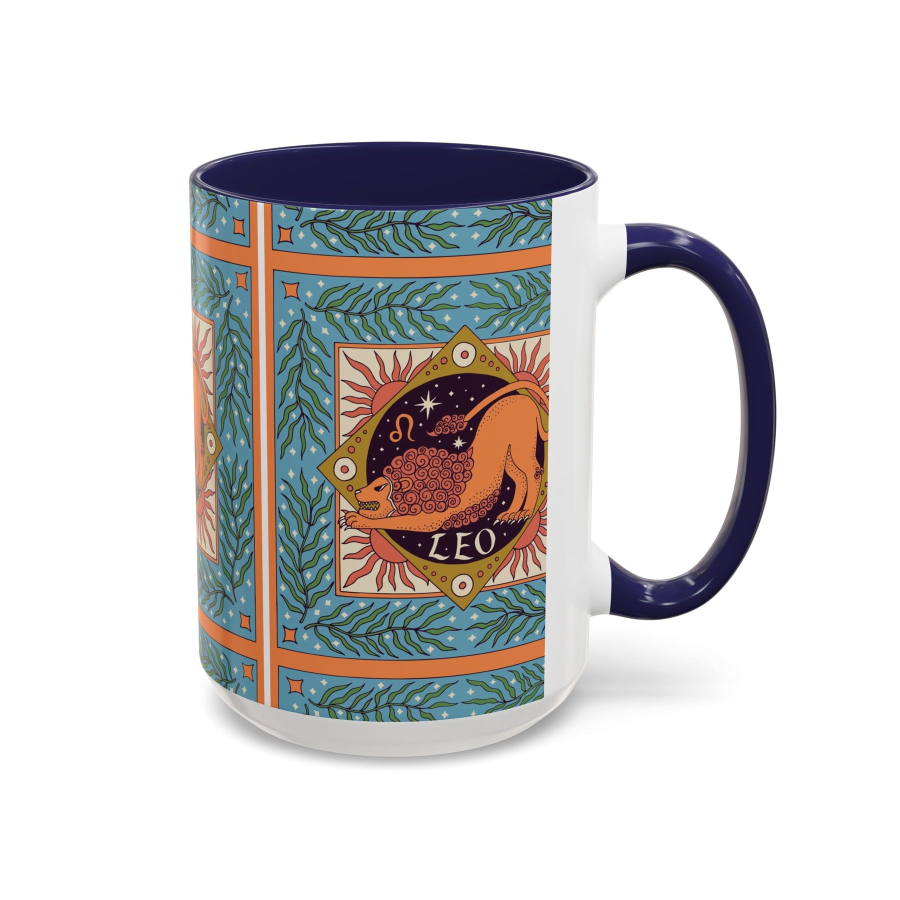 Vibrant Leo Zodiac Coffee Mug, Custom Ceramic 11oz & 15oz Colorful Design - Ira World Art LLC