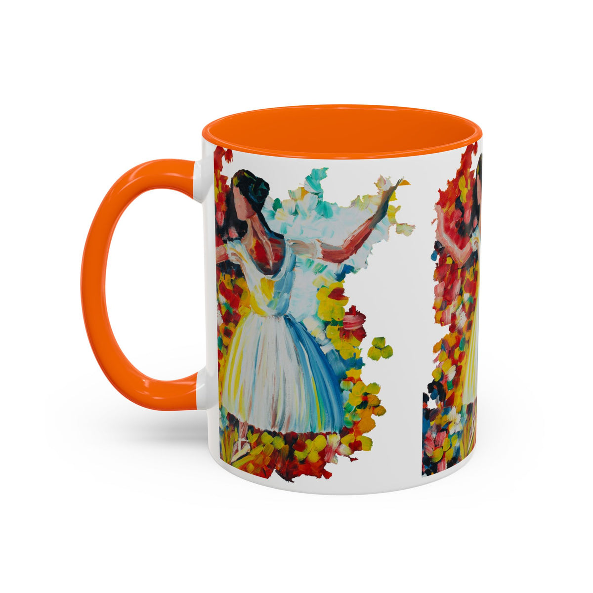 Colorful Ballet Latte Mug, Artistic Ceramic Coffee Cup with Floral Design - Ira World Art LLC