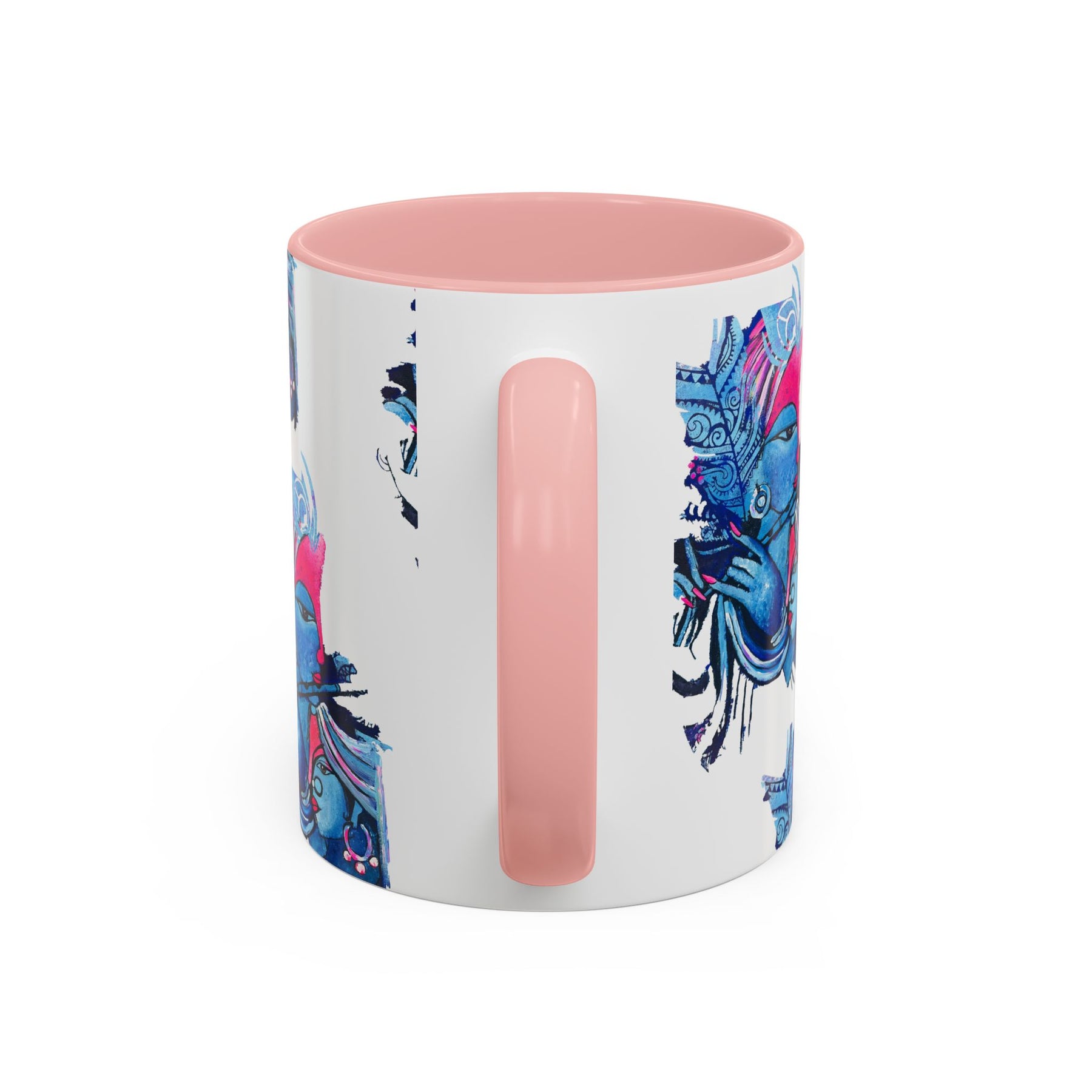 Vibrant Blue Ceramic Coffee Mug with Artistic Hindu Design, 11oz & 15oz - Ira World Art LLC