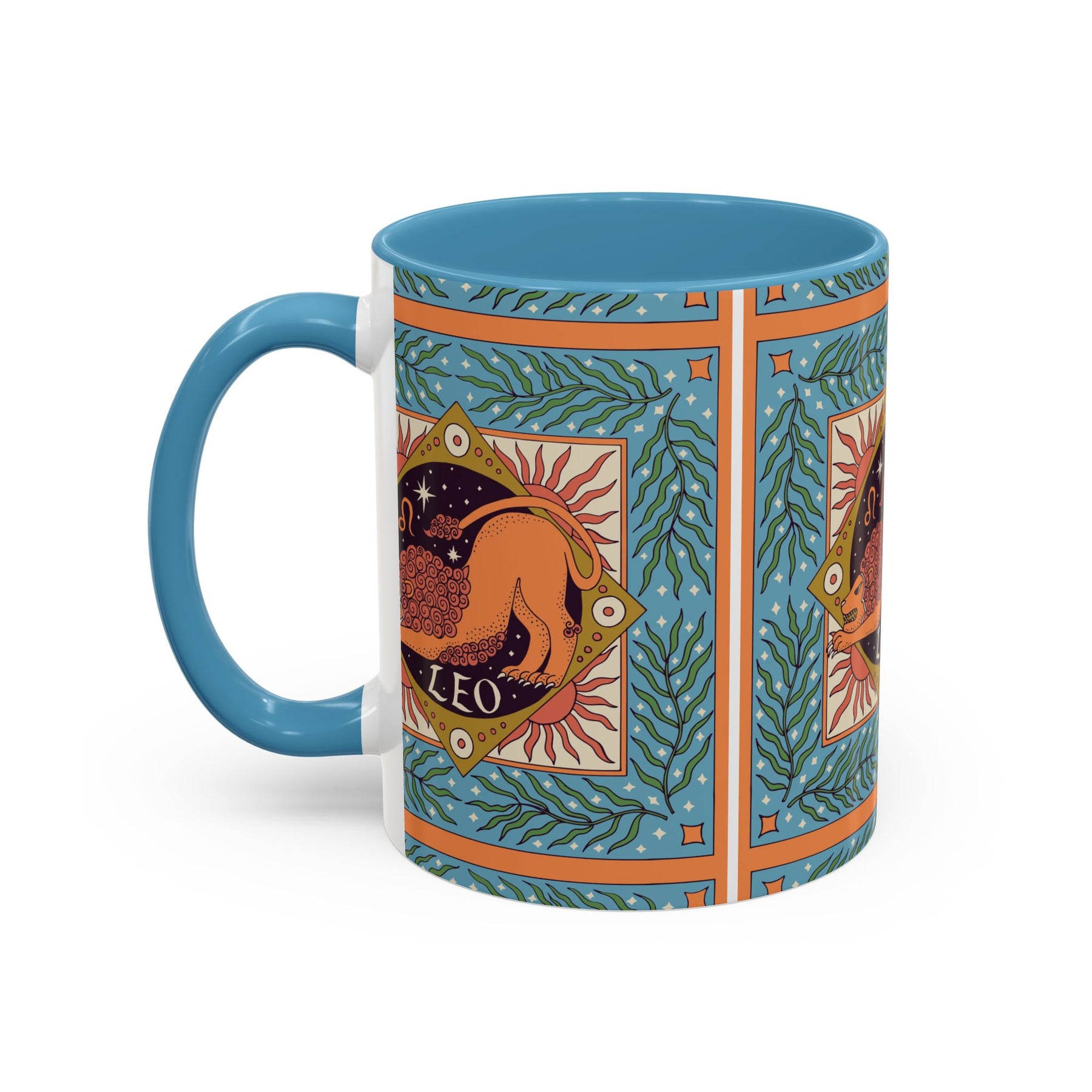 Vibrant Leo Zodiac Coffee Mug, Custom Ceramic 11oz & 15oz Colorful Design - Ira World Art LLC