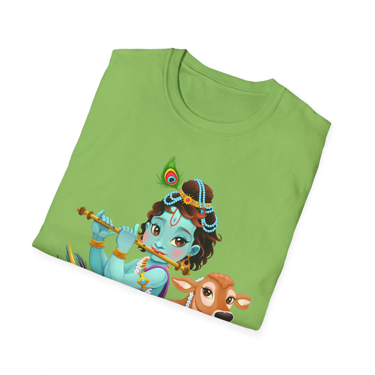 Krishna with Cow Unisex Softstyle T-Shirt, Hindu God Tee, Spiritual Apparel, Religious Graphic Shirt, Indian Mythology Top - Ira World Art LLC