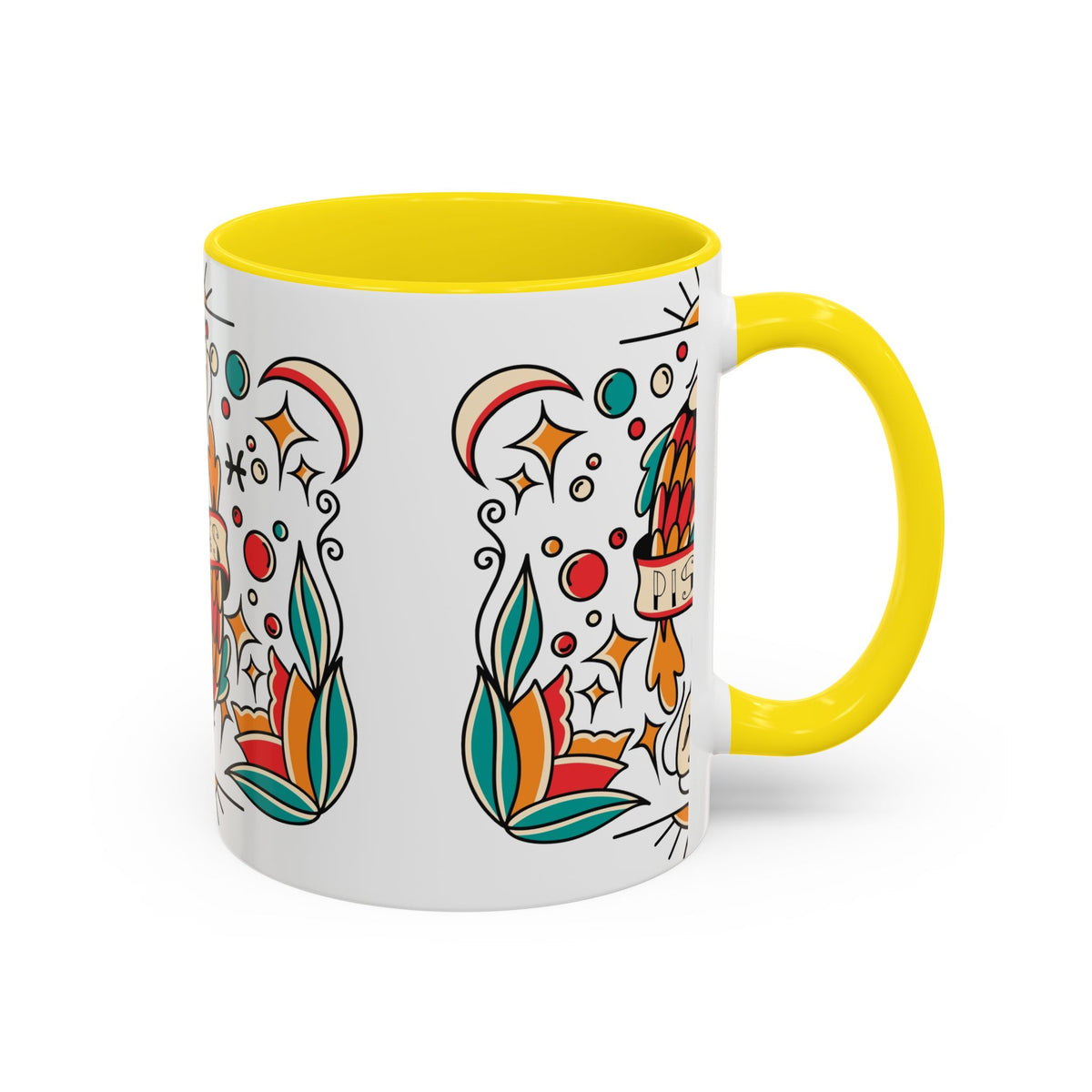 Colorful Pisces Zodiac Mug, Painted Ceramic 11oz Unique Coffee Cup - Ira World Art LLC