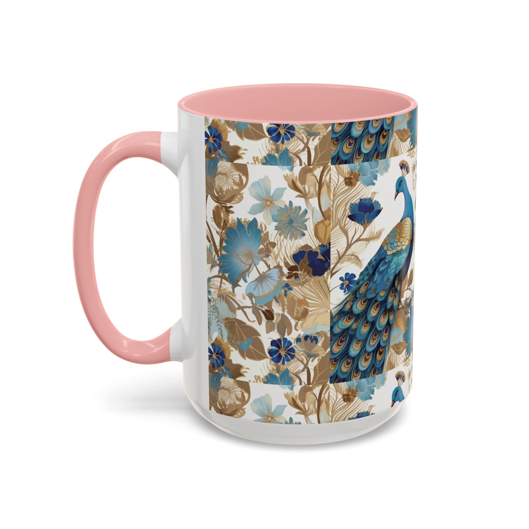 Elegant Peacock Ceramic Coffee Mug, Colorful 11oz & 15oz Custom Design - Ira World Art LLC
