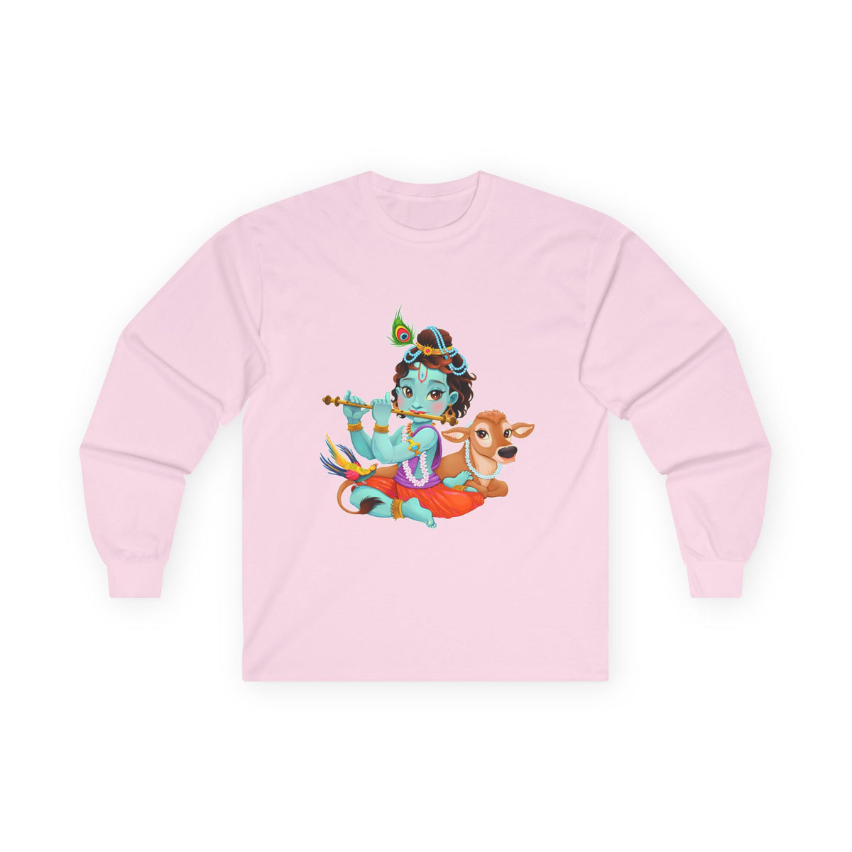 Krishna with Cow Full Sleeves Tshirt, Unisex Cotton Shirt, Long Sleeve Tee, Religious Gift, Hindu Deity Top, Cow Lover Apparel - Ira World Art LLC