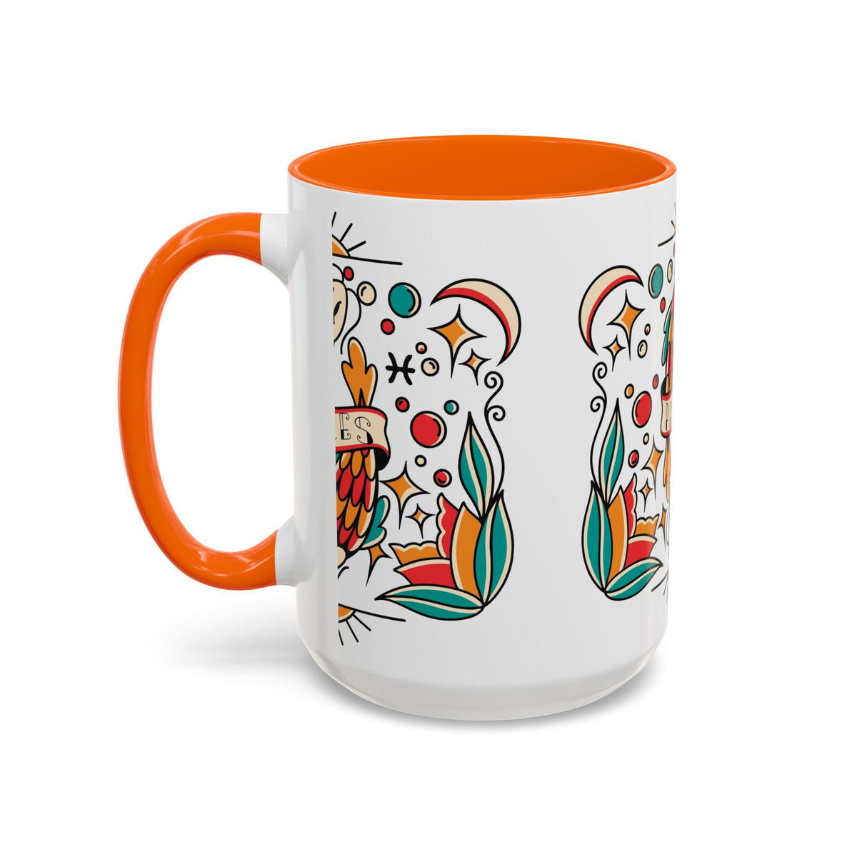 Colorful Pisces Zodiac Mug, Painted Ceramic 11oz Unique Coffee Cup - Ira World Art LLC