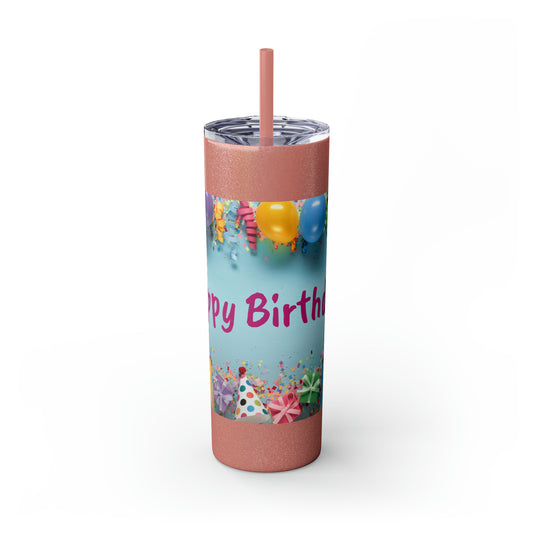 Birthday Skinny Tumbler with Straw – Celebrate in Sip-worthy Fashion!, 20oz - Ira World Art LLC