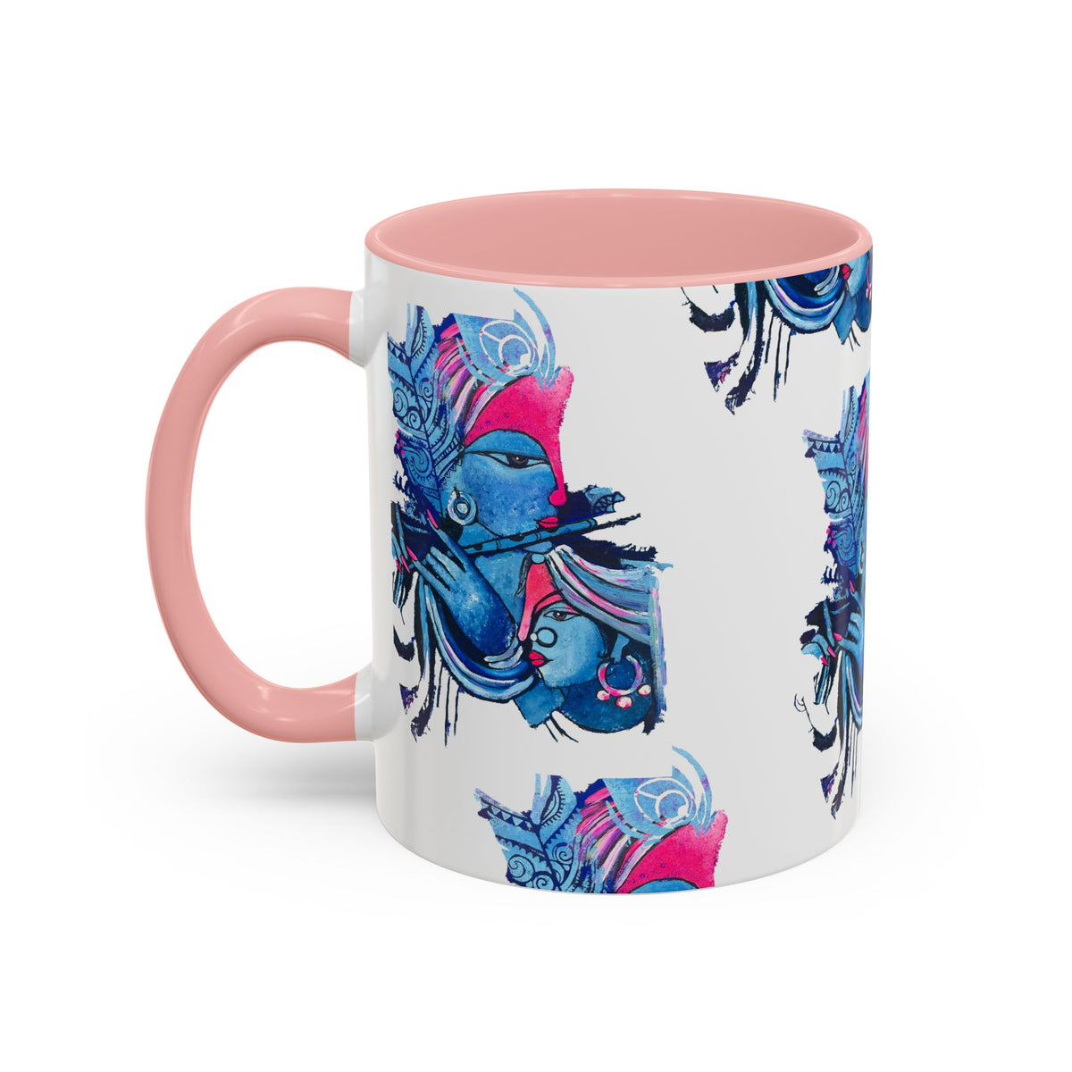 Vibrant Blue Ceramic Coffee Mug with Artistic Hindu Design, 11oz & 15oz - Ira World Art LLC