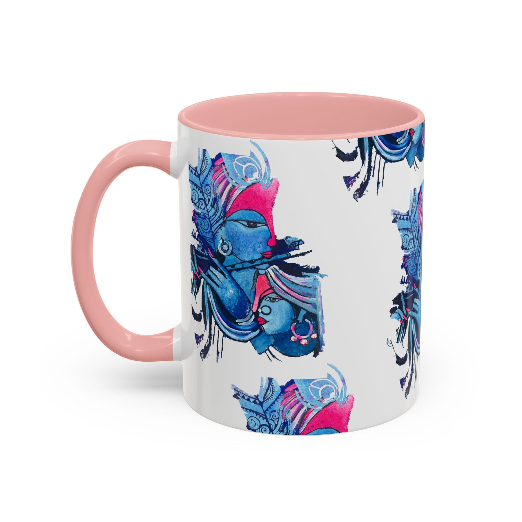 Vibrant Blue Ceramic Coffee Mug with Artistic Hindu Design, 11oz & 15oz - Ira World Art LLC