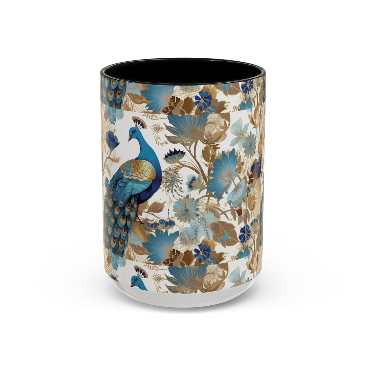 Elegant Peacock Ceramic Coffee Mug, Colorful 11oz & 15oz Custom Design - Ira World Art LLC