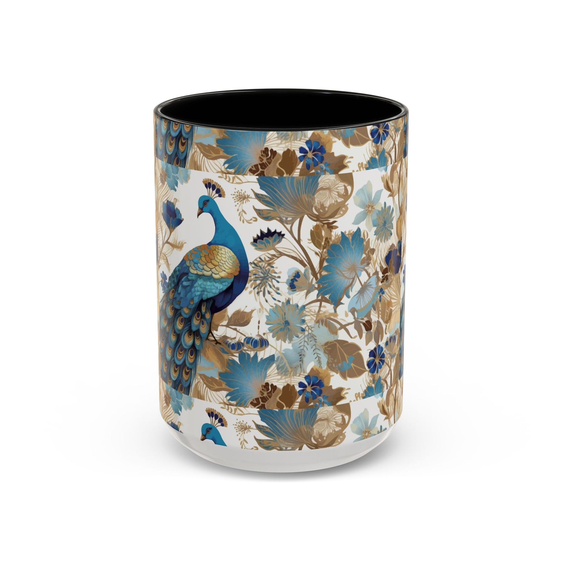 Elegant Peacock Ceramic Coffee Mug, Colorful 11oz & 15oz Custom Design - Ira World Art LLC