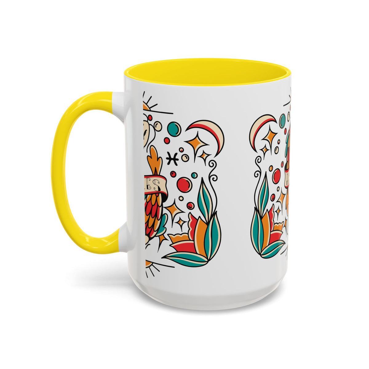 Colorful Pisces Zodiac Mug, Painted Ceramic 11oz Unique Coffee Cup - Ira World Art LLC