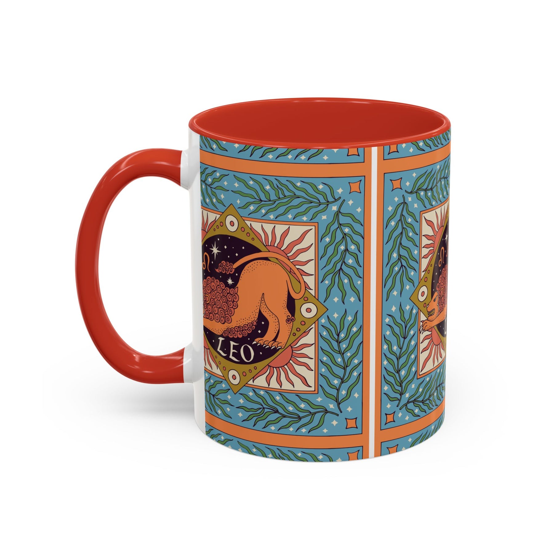 Vibrant Leo Zodiac Coffee Mug, Custom Ceramic 11oz & 15oz Colorful Design - Ira World Art LLC