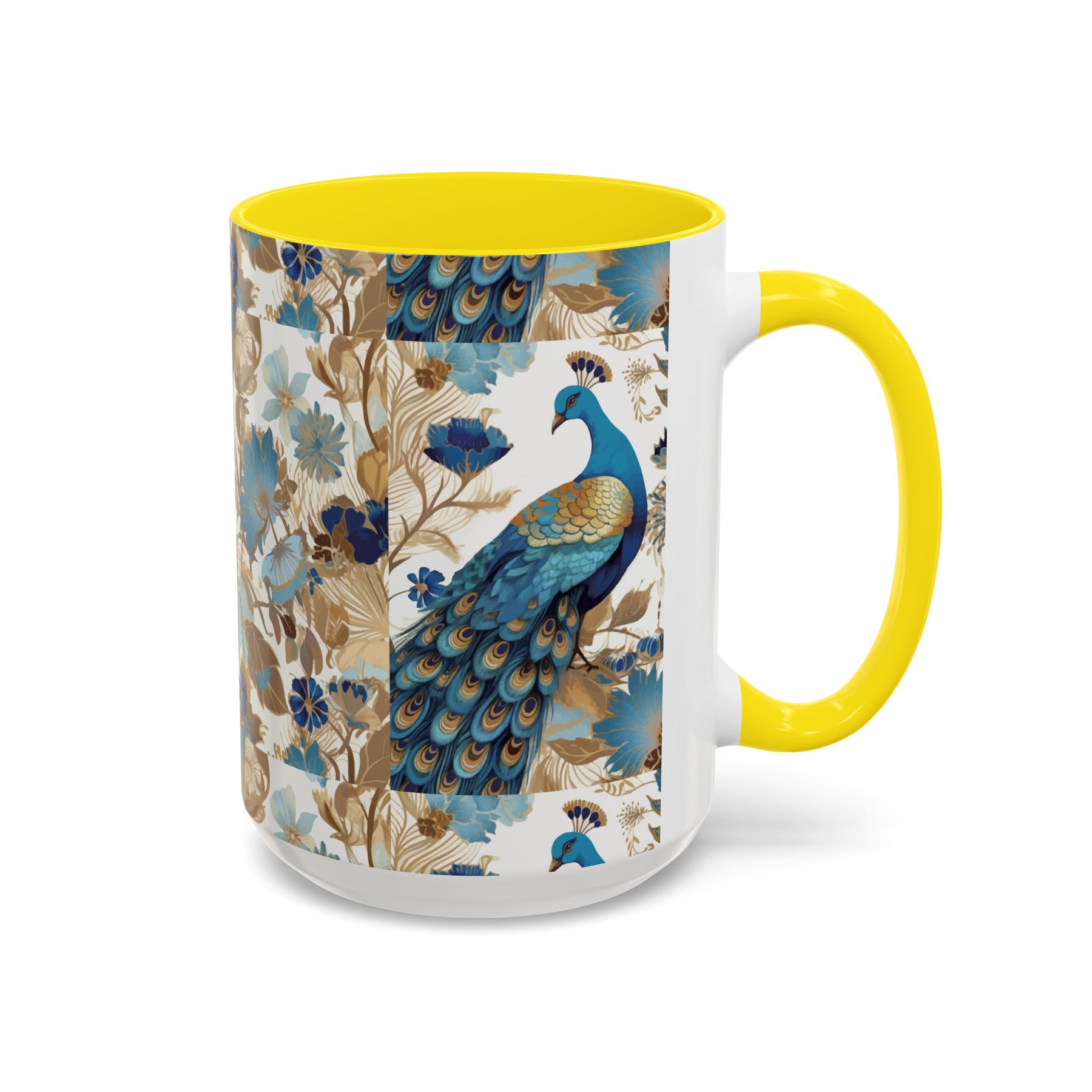 Elegant Peacock Ceramic Coffee Mug, Colorful 11oz & 15oz Custom Design - Ira World Art LLC