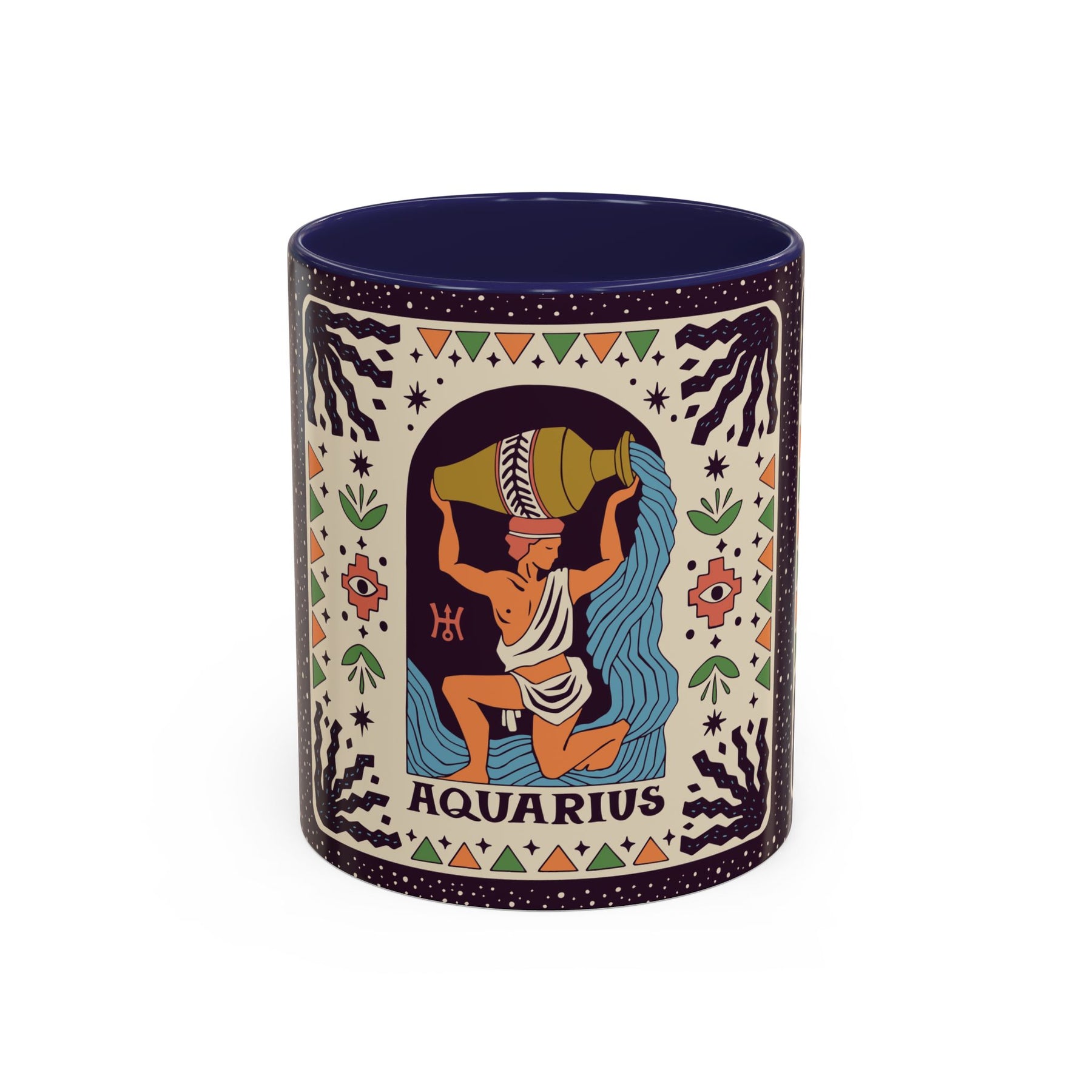 Aquarius Zodiac Painted Mug, Custom Ceramic 11oz and 15oz Coffee Cup - Ira World Art LLC