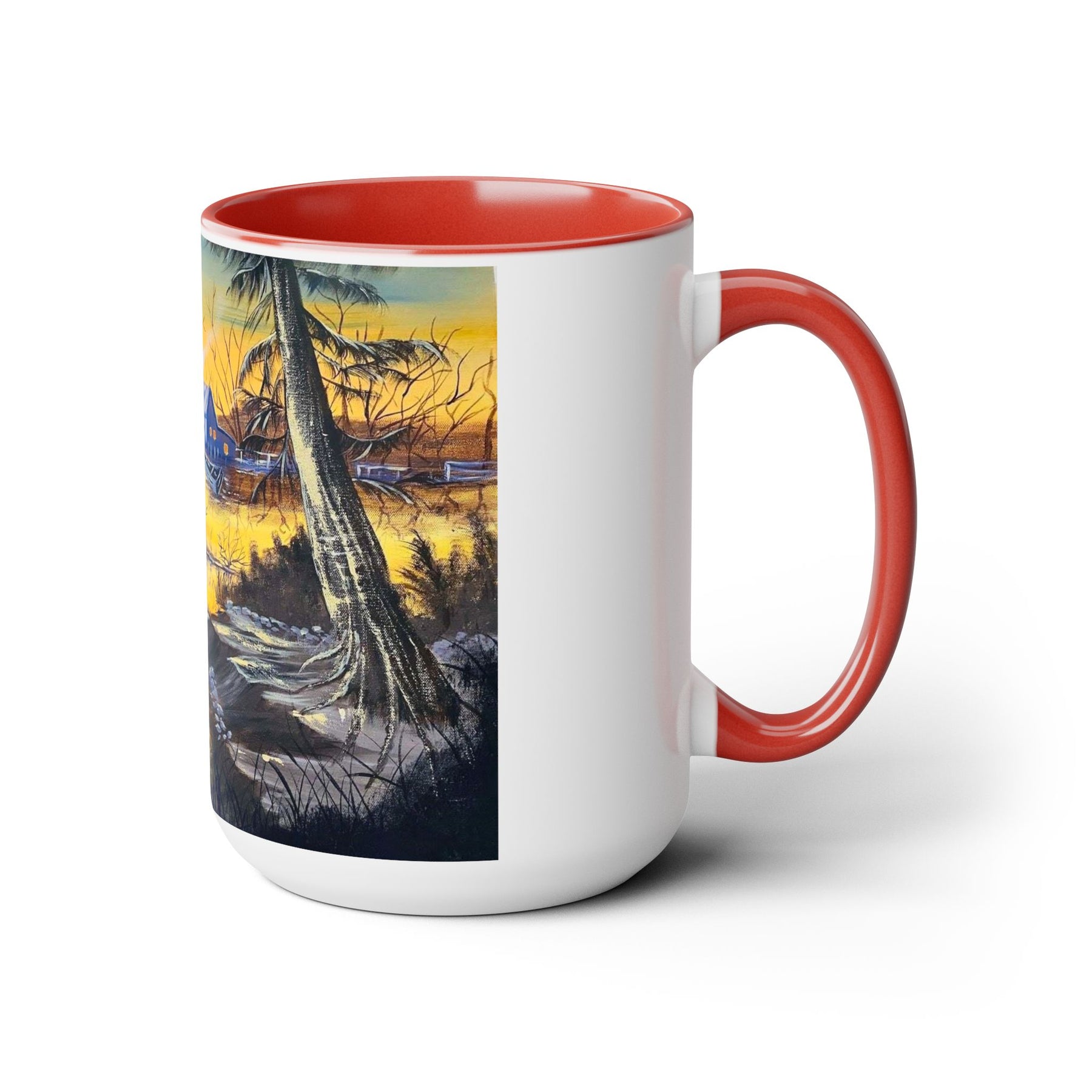 Unique 15oz Ceramic Coffee Mug with Two-Tone Colorful Design, Artistic Yoga Mug - Ira World Art LLC