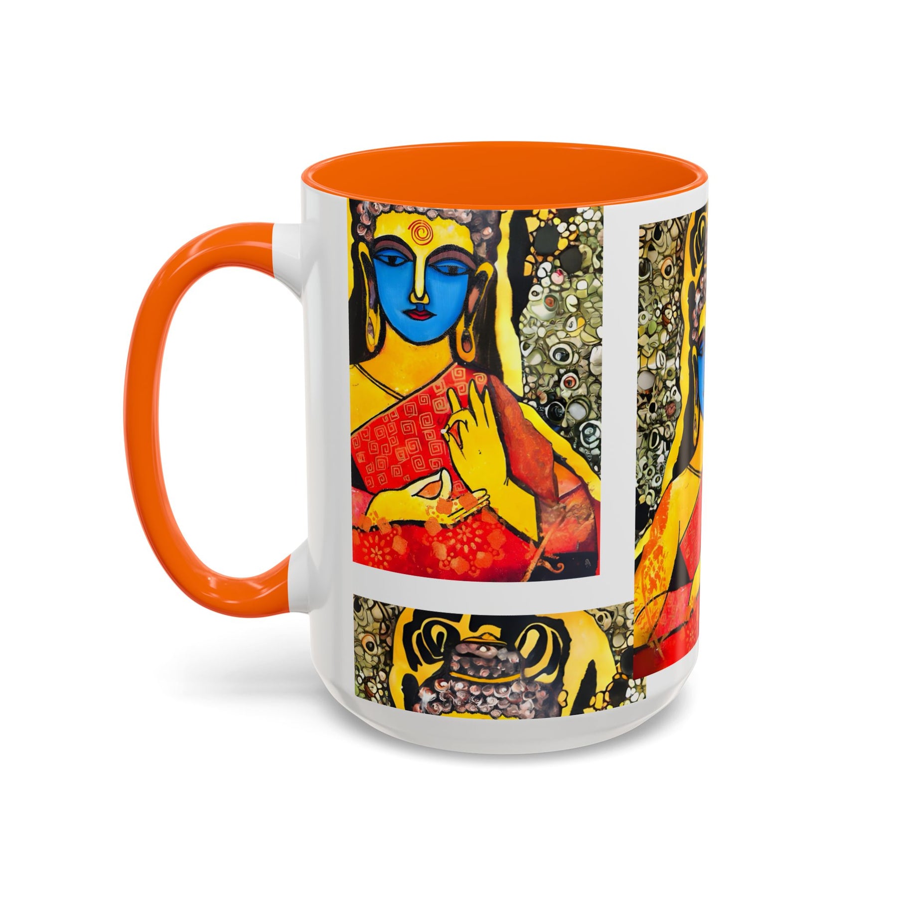 Inspirational Yoga Ceramic Mug, Colorful Buddhist Painting, 11oz & 15oz Unique Coffee Cup - Ira World Art LLC