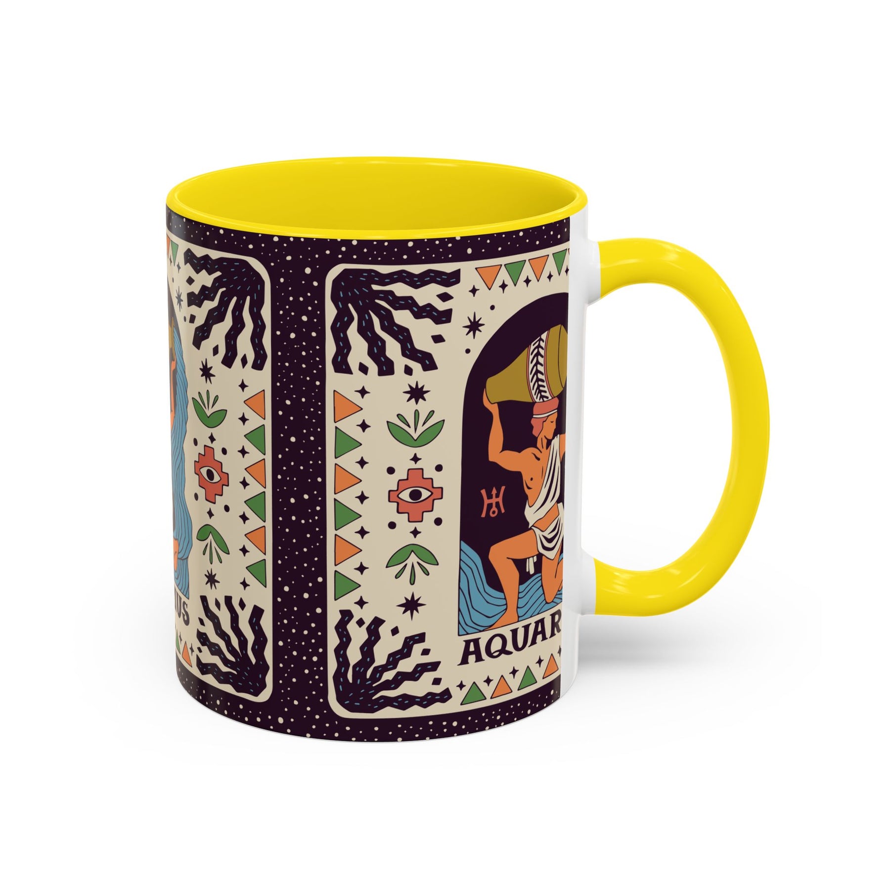 Aquarius Zodiac Painted Mug, Custom Ceramic 11oz and 15oz Coffee Cup - Ira World Art LLC