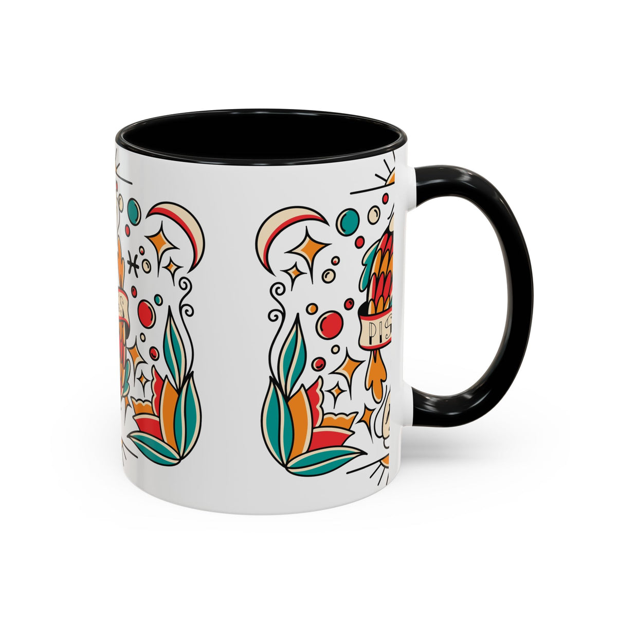 Colorful Pisces Zodiac Mug, Painted Ceramic 11oz Unique Coffee Cup - Ira World Art LLC