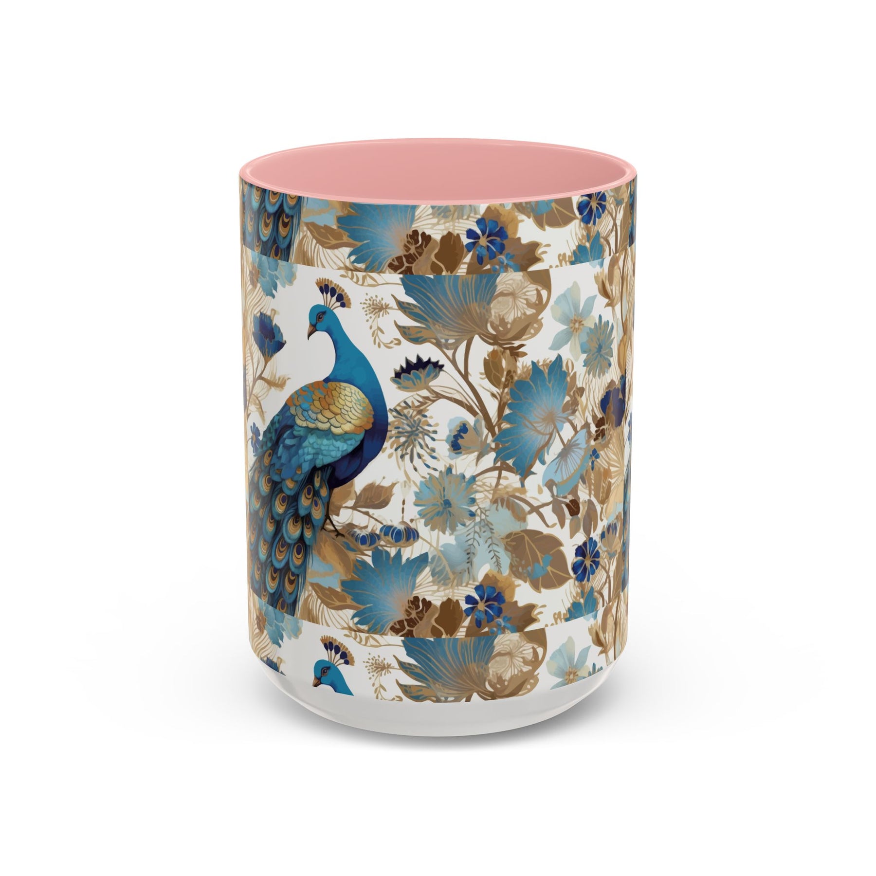 Elegant Peacock Ceramic Coffee Mug, Colorful 11oz & 15oz Custom Design - Ira World Art LLC