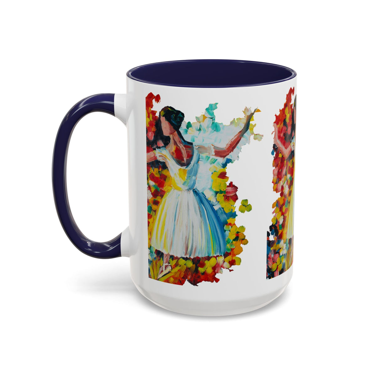 Colorful Ballet Latte Mug, Artistic Ceramic Coffee Cup with Floral Design - Ira World Art LLC