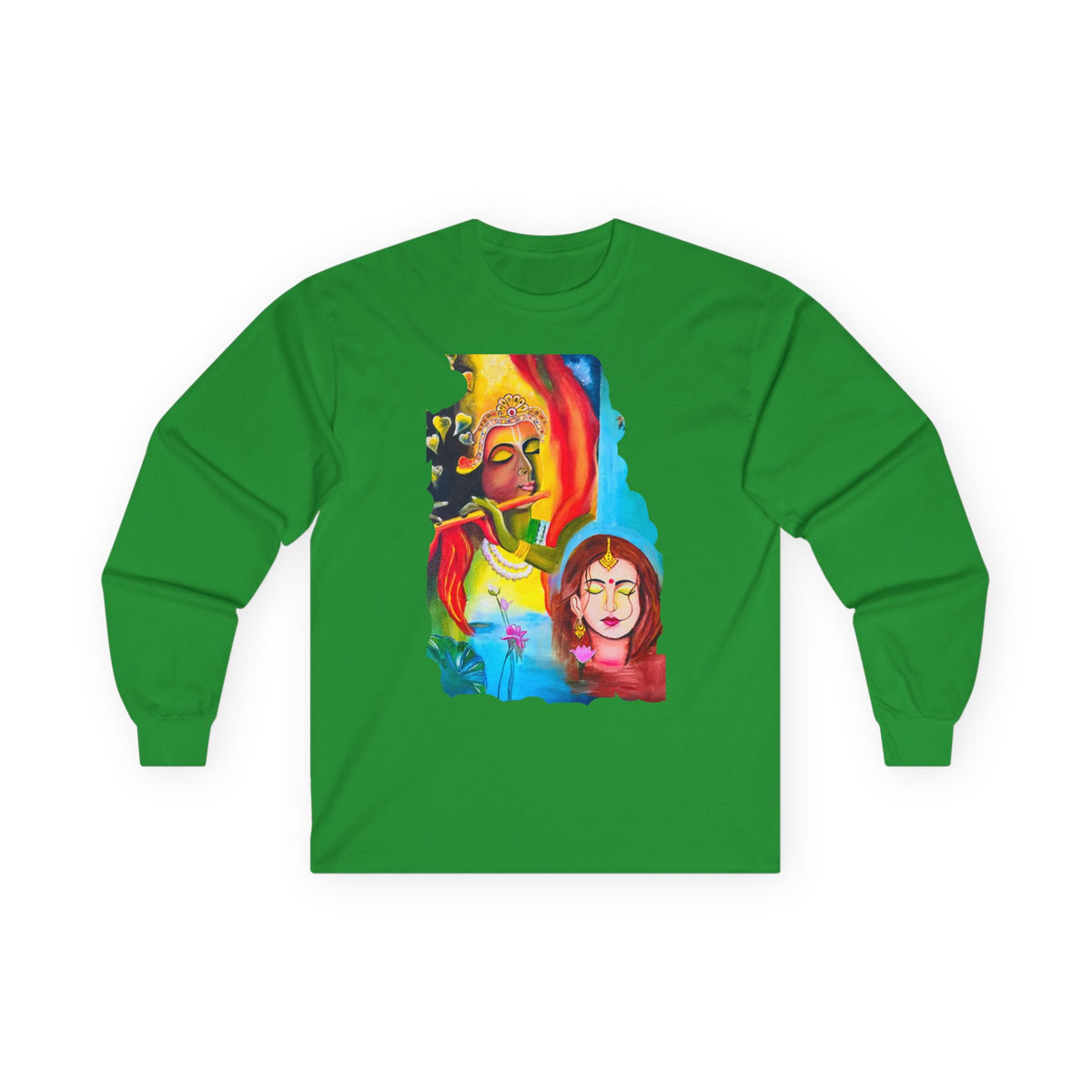 Radha Krishna Unisex Tee, Sacred Hindu Deities Shirt, Spiritual Long Sleeve Top, Yoga Meditation Apparel, Ethnic Boho Clothing, Festival - Ira World Art LLC