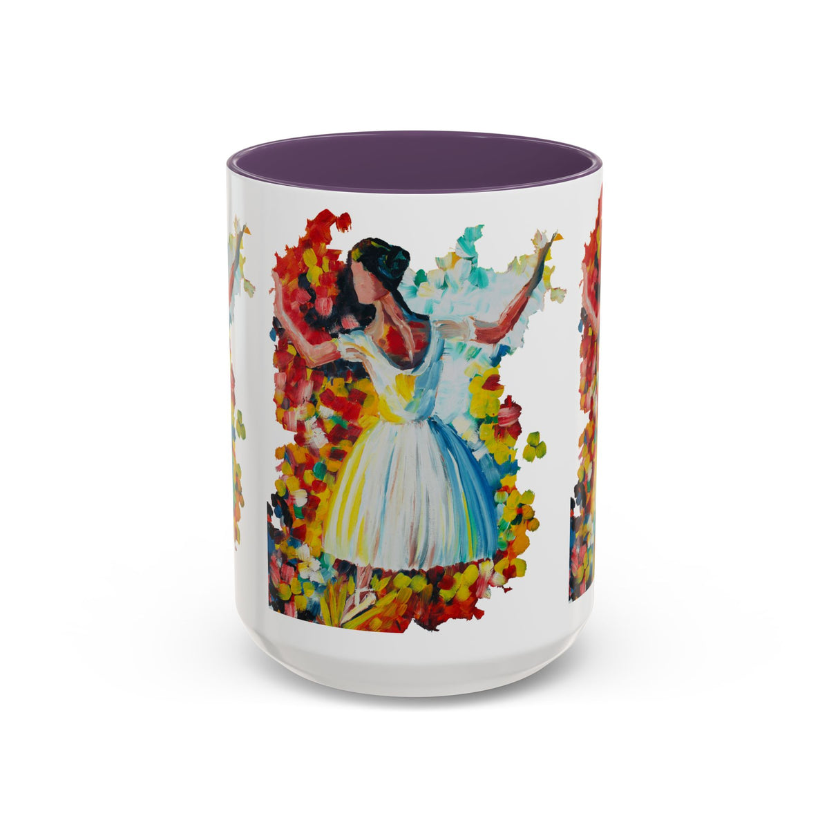 Colorful Ballet Latte Mug, Artistic Ceramic Coffee Cup with Floral Design - Ira World Art LLC