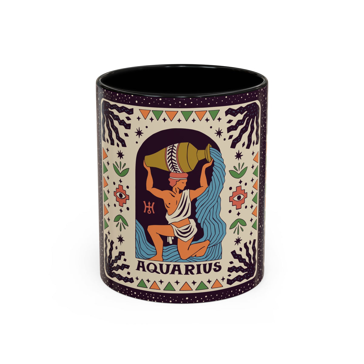 Aquarius Zodiac Painted Mug, Custom Ceramic 11oz and 15oz Coffee Cup - Ira World Art LLC