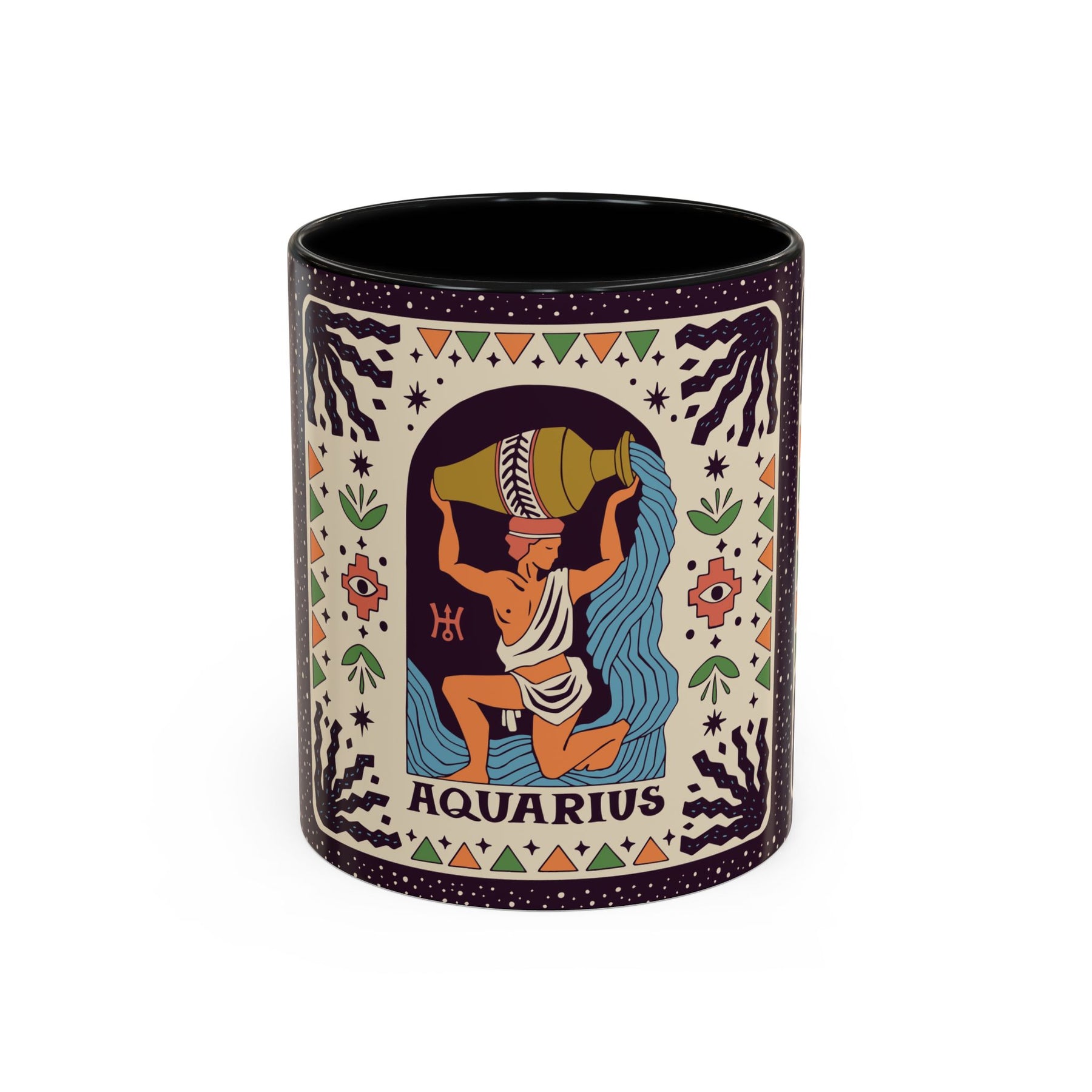 Aquarius Zodiac Painted Mug, Custom Ceramic 11oz and 15oz Coffee Cup - Ira World Art LLC