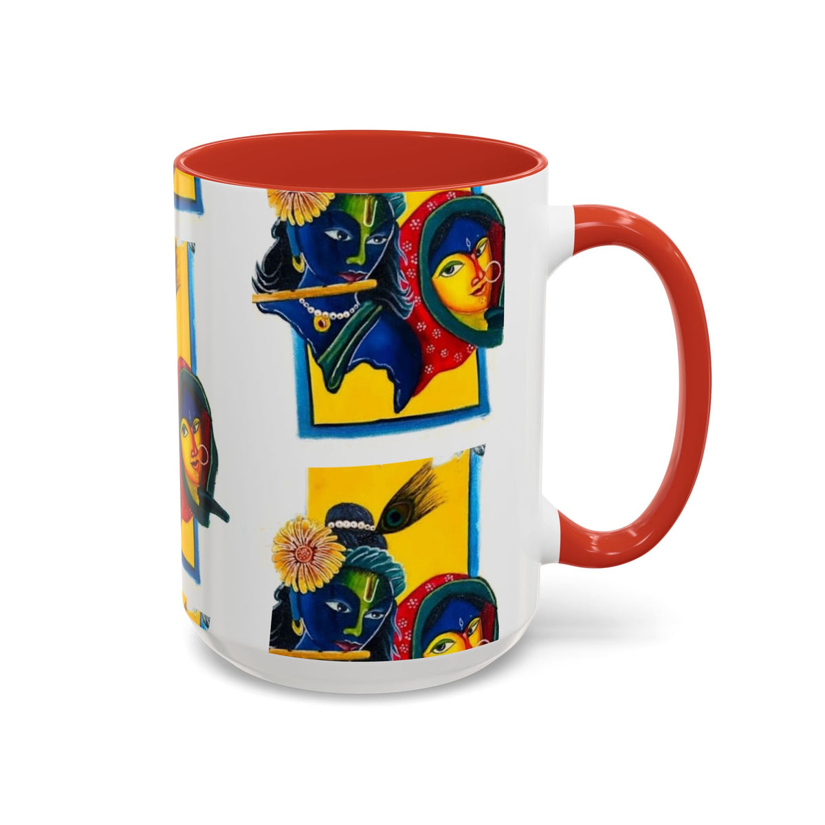 Colorful Ceramic Mug with Unique Hindu Art Design, 11oz & 15oz Aesthetic Gift - Ira World Art LLC