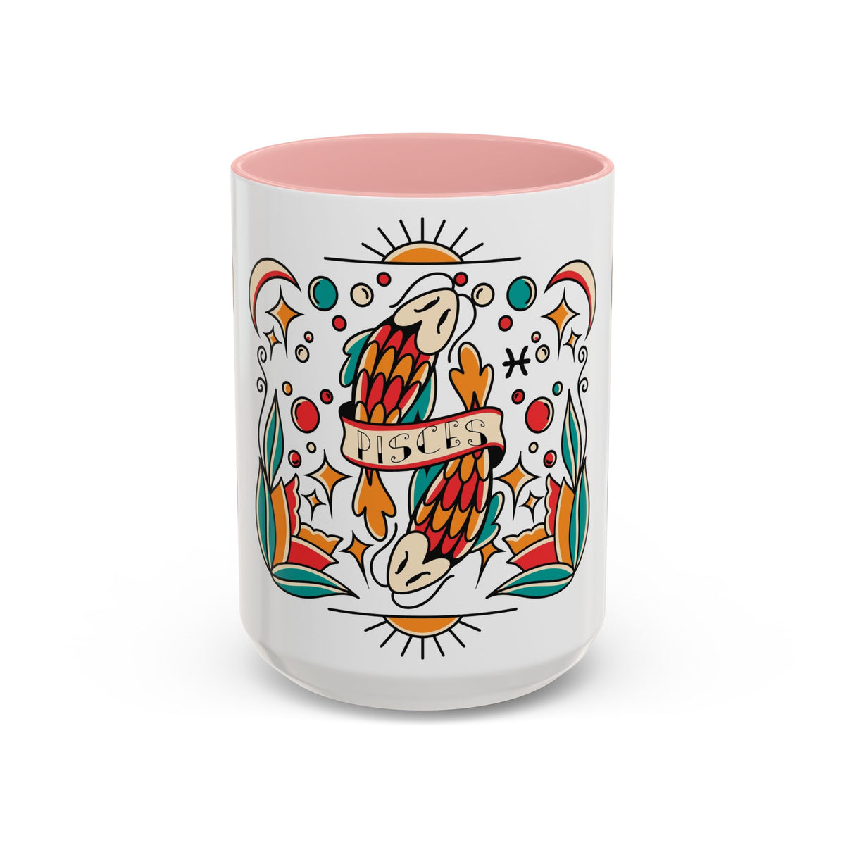 Colorful Pisces Zodiac Mug, Painted Ceramic 11oz Unique Coffee Cup - Ira World Art LLC