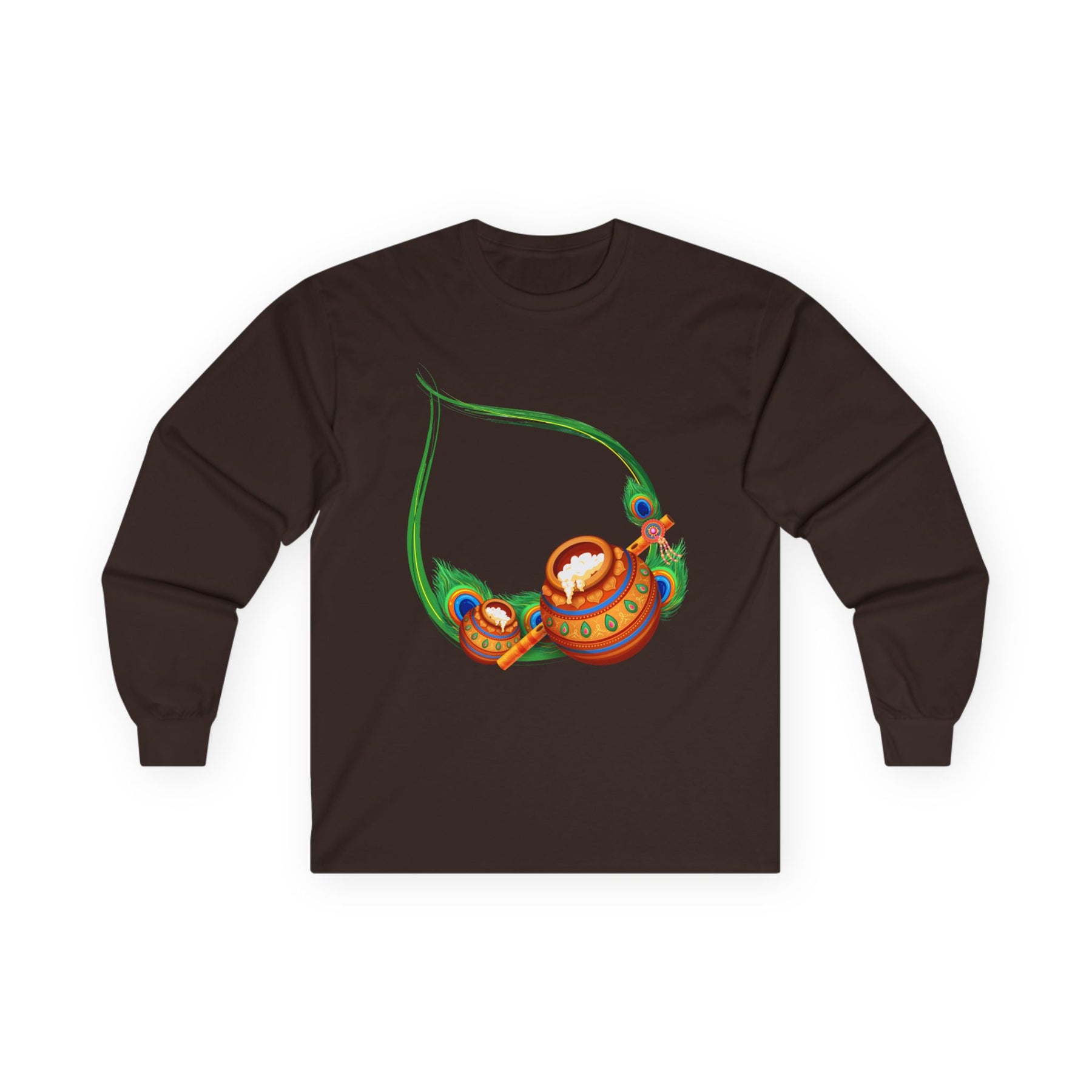 Krishna Matka Long Sleeve Tee, Indian God Full Sleeve Shirt, Religious Unisex Cotton Top, Krishna Art Tee, Festival Clothing, Hindu Long - Ira World Art LLC